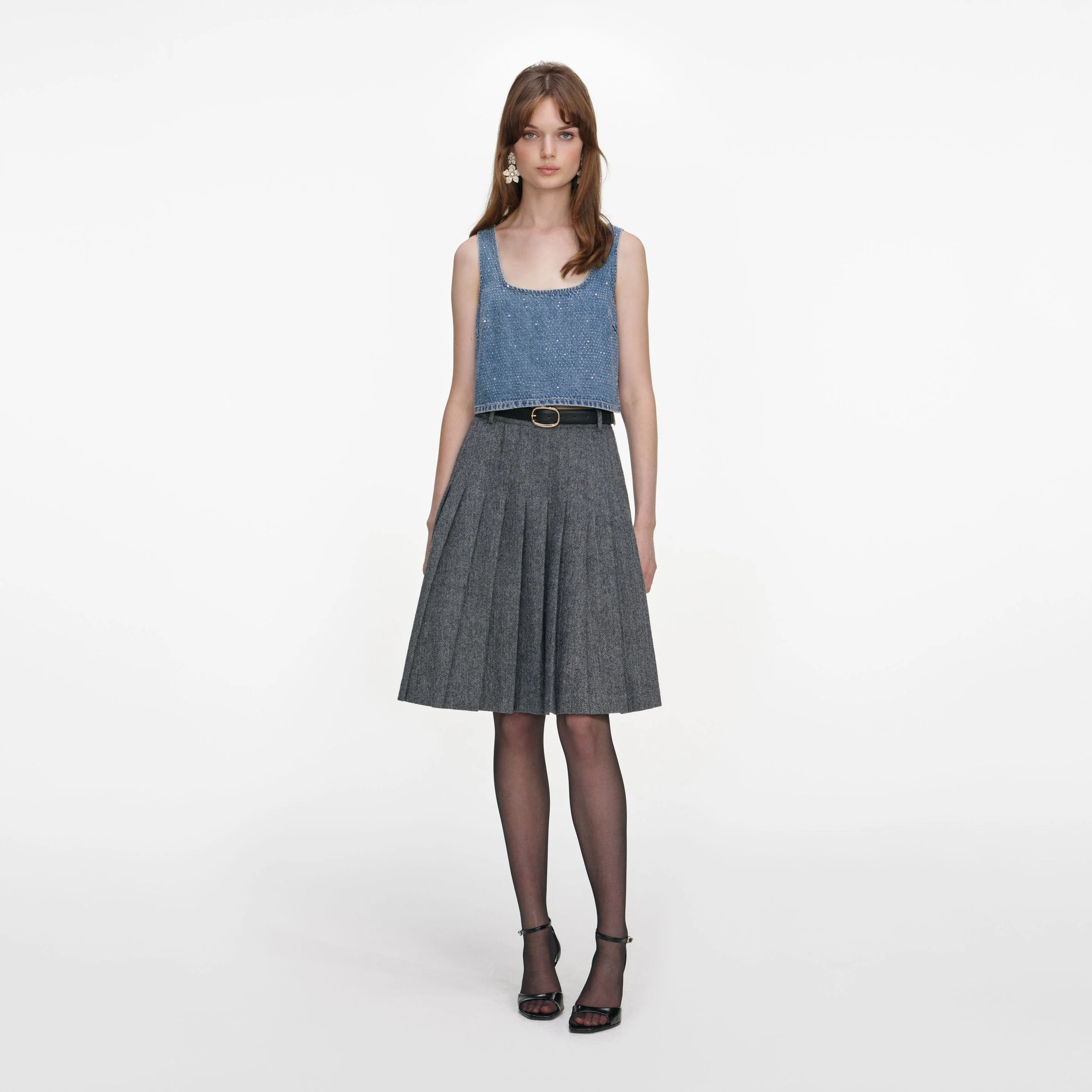 Rhinestone Denim Crop Top - 1