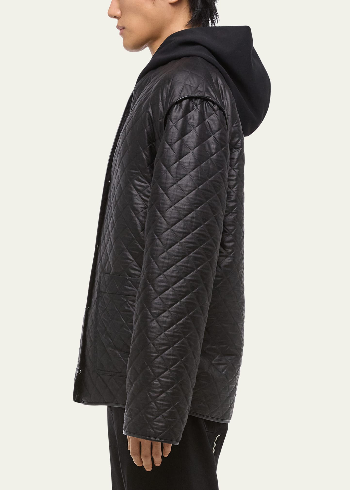 Men's Quilted V-Neck Padded Jacket - 4