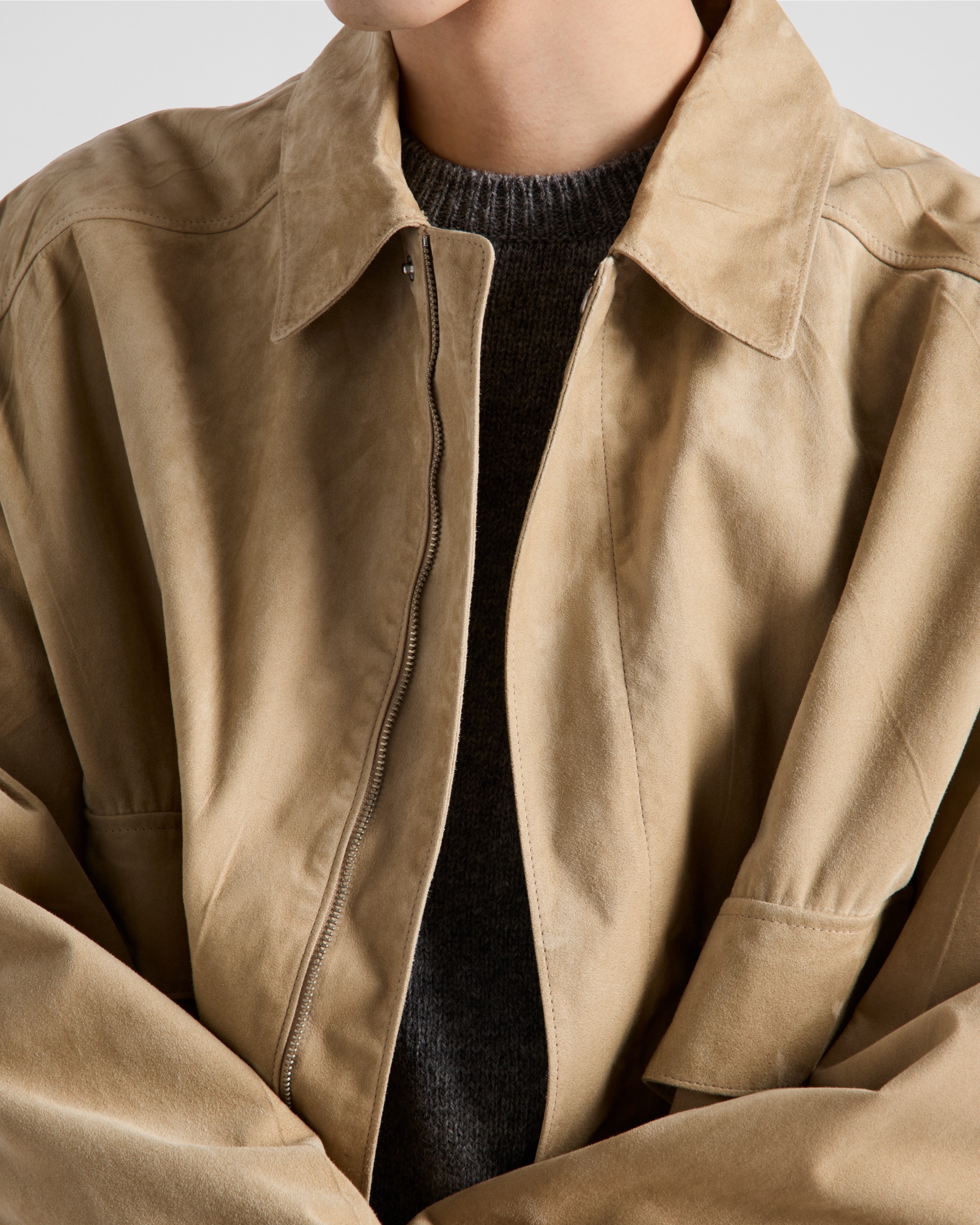 Suede and cotton bomber jacket - 4