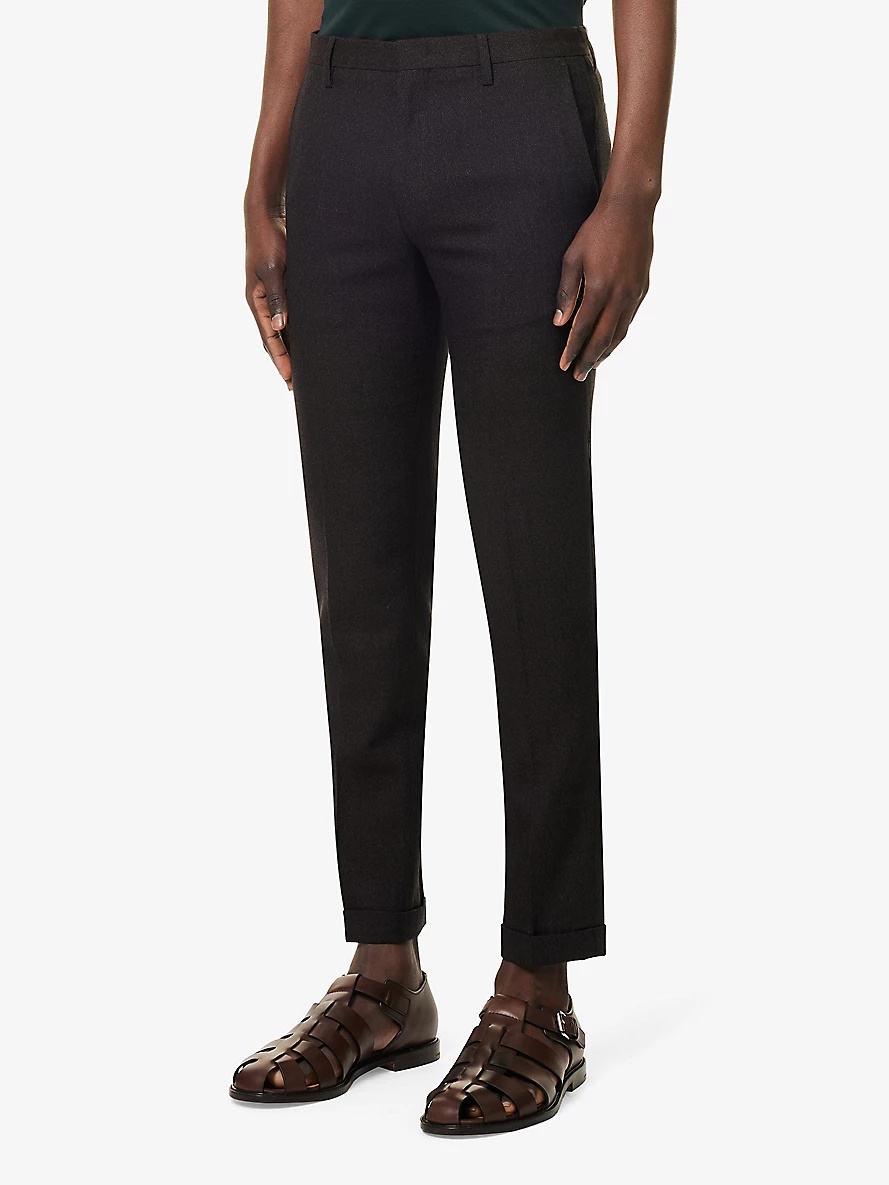 Brand-tab slim-fit straight-leg stretch-cotton trousers - 3