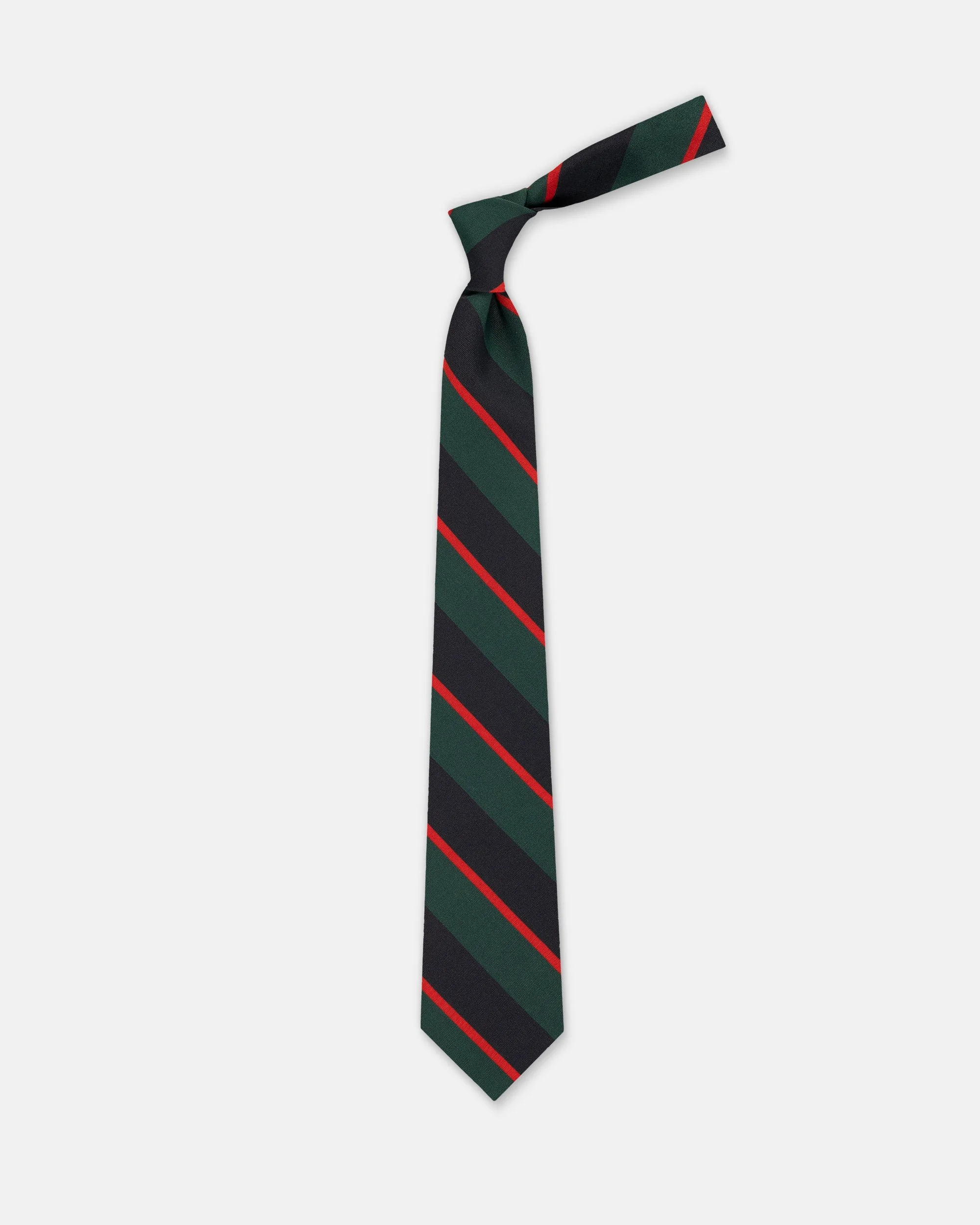 MADE-IN-UK GREEN BLOCK STRIPE IRISH POPLIN TIE - 1