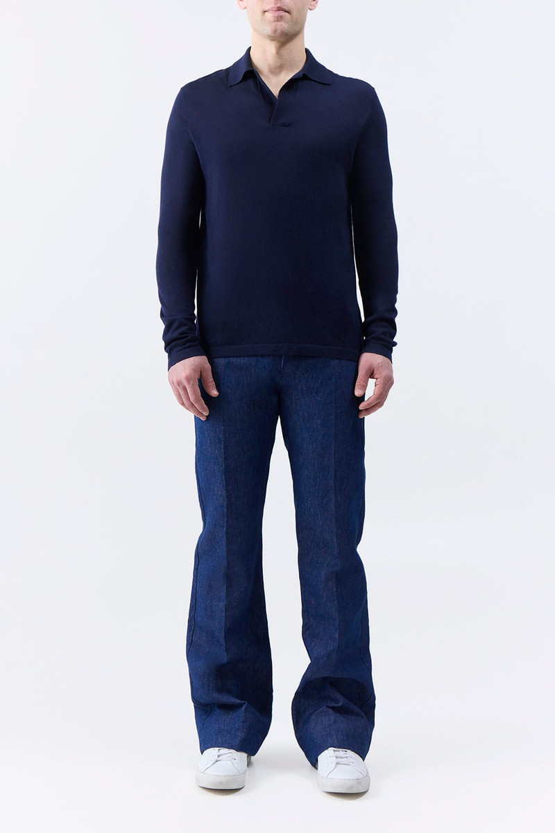 GABRIELA HEARST Frome Knit Long Sleeve Polo in Dark Navy Cashmere outlook