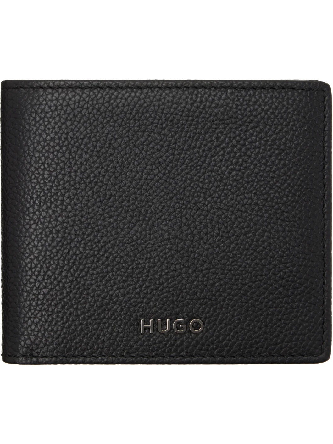 Black Grained-Leather Logo Trim Wallet - 1