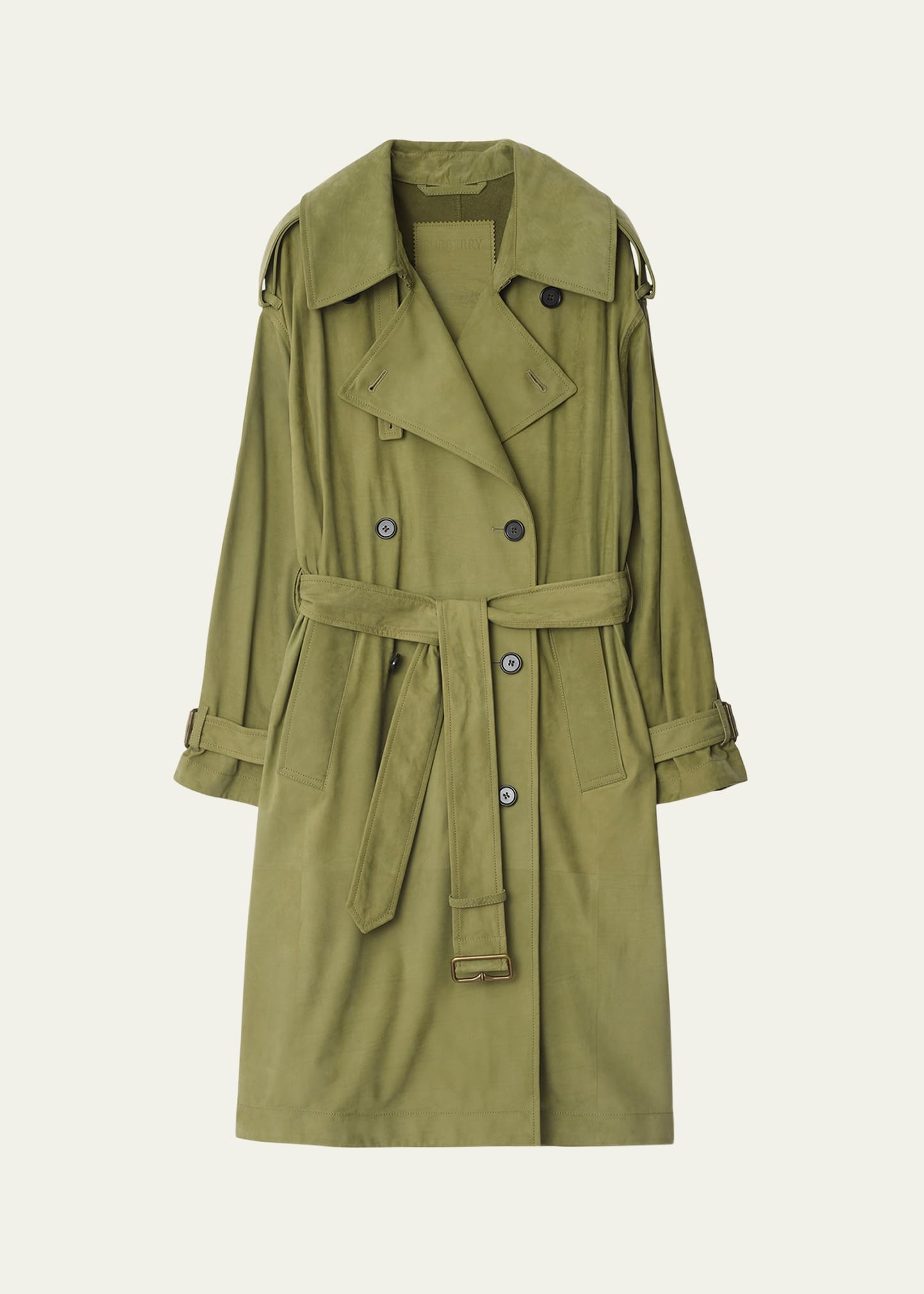 Double-Breasted Suede Trench Coat - 1