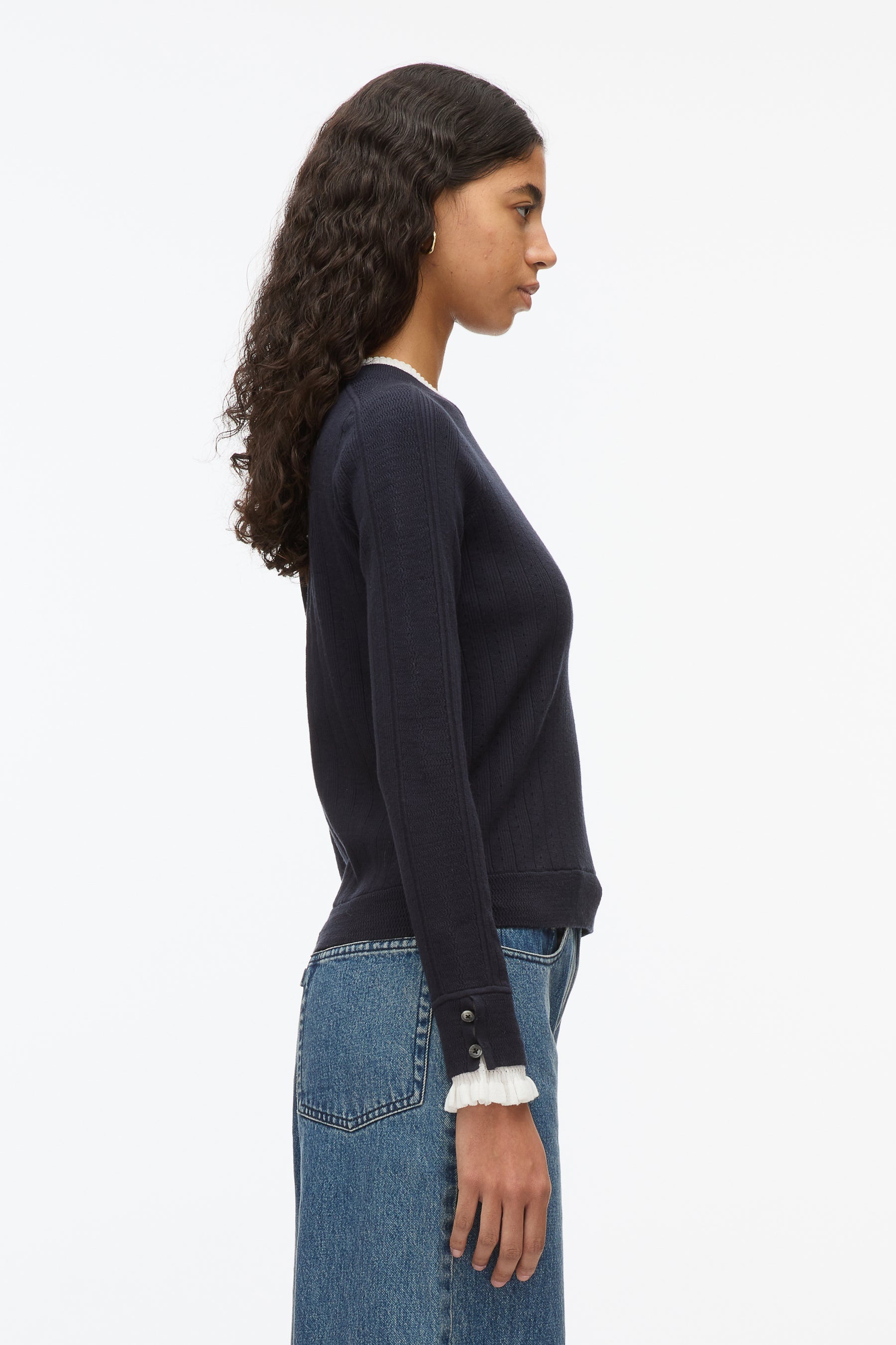 Fluid Rib Sweater with Ruffle Cuff - 3