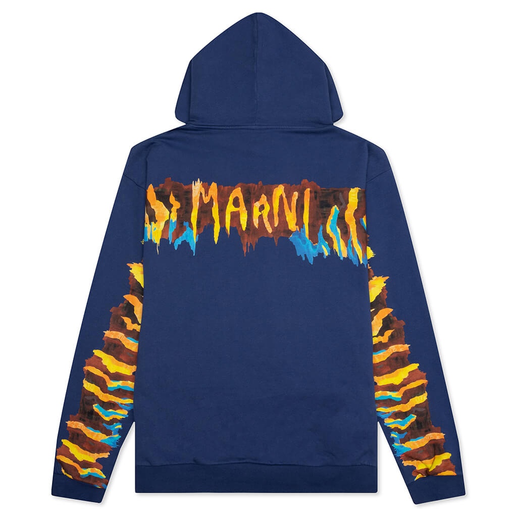 MARNI HOODED BRUSHED LOGO SWEATSHIRT - OCEAN - 2