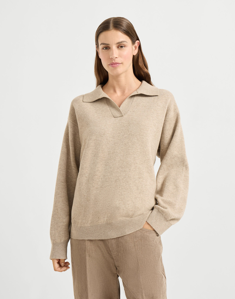Cashmere double knit polo shirt with monili 1