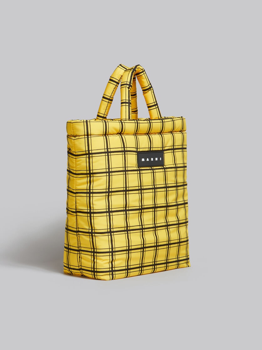 ★MARNI★ Logo Tag Check Tote Bag Yellow Multicolor SHMQ0046 Marni YELLOW CHECKED PUFF TOTE BAG | REVERSIBLE