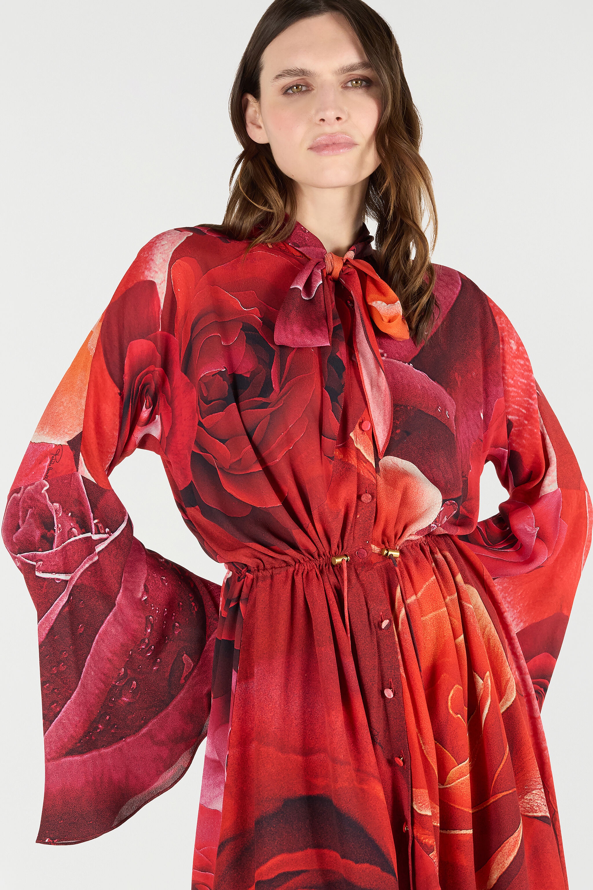 Rose-Print Mini Dress With Pussy-Bow - 6