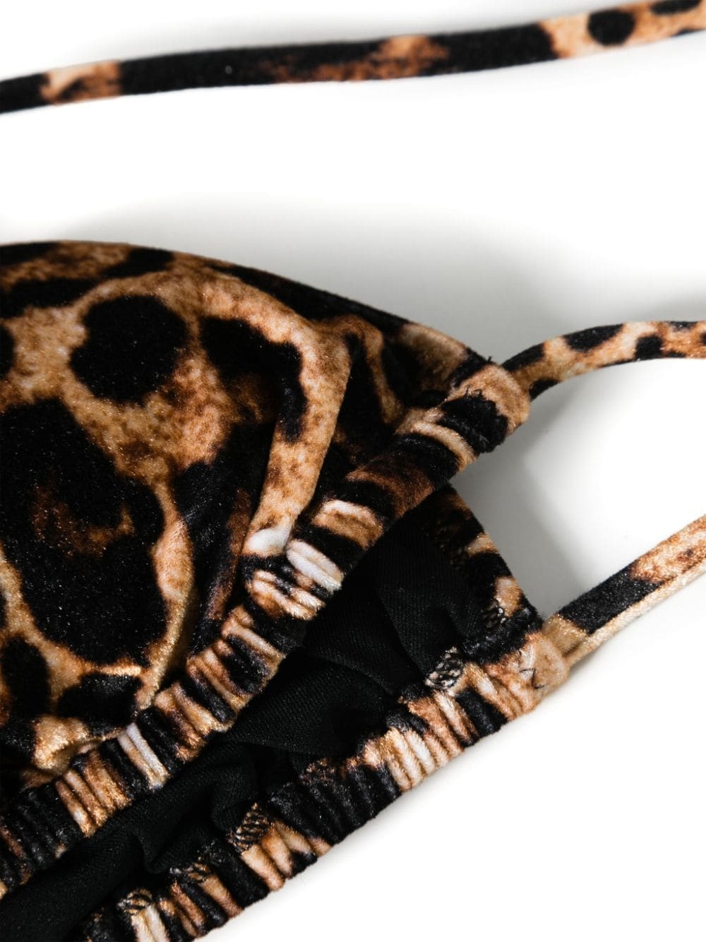 leopard-print velour bikini top - 3