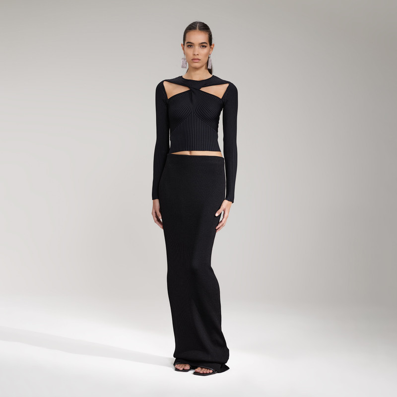 Black Ribbed Knit Cut Out Top 1