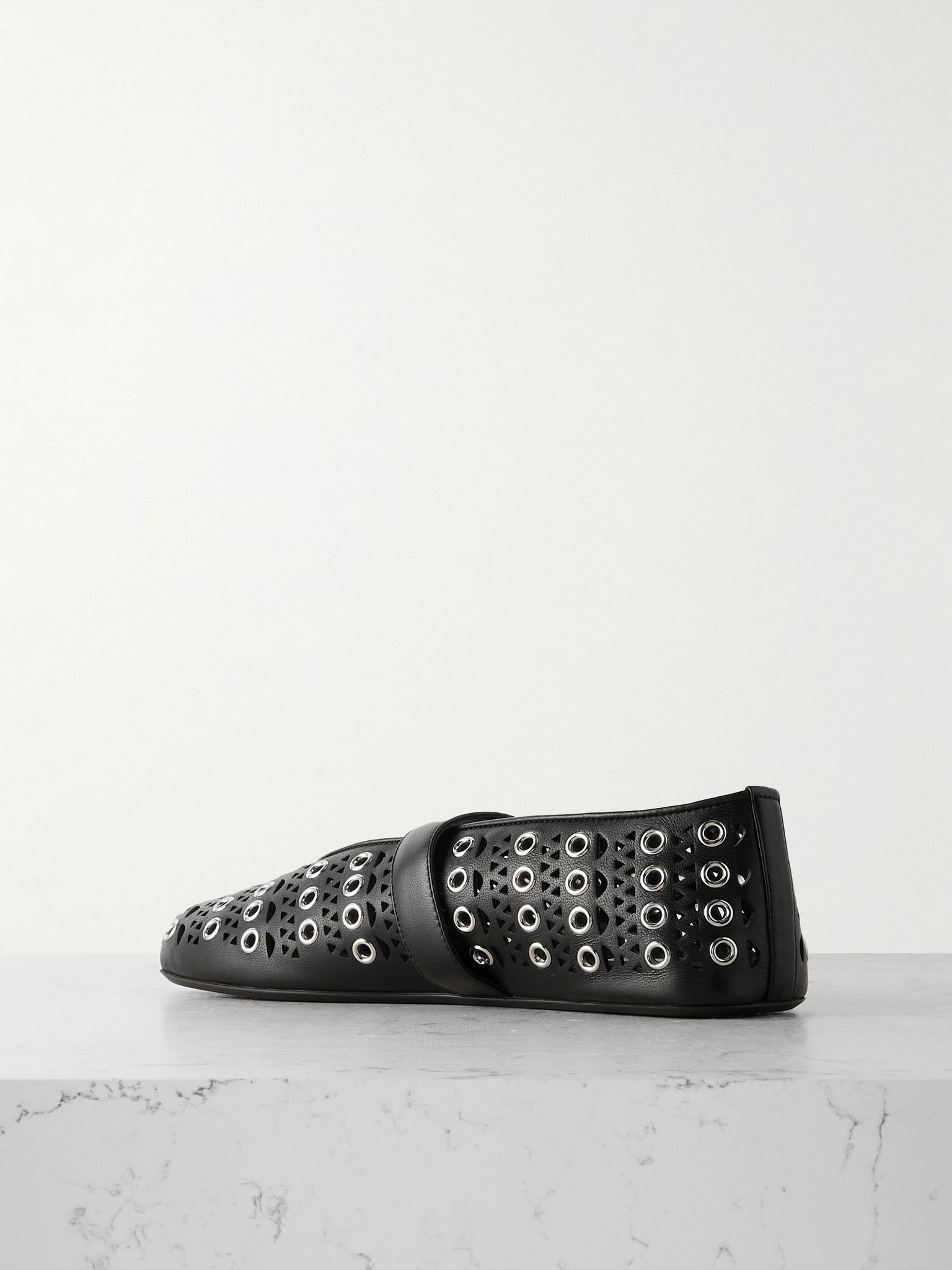 Vienne perforated eyelet-embellished leather ballet flats Black - 3