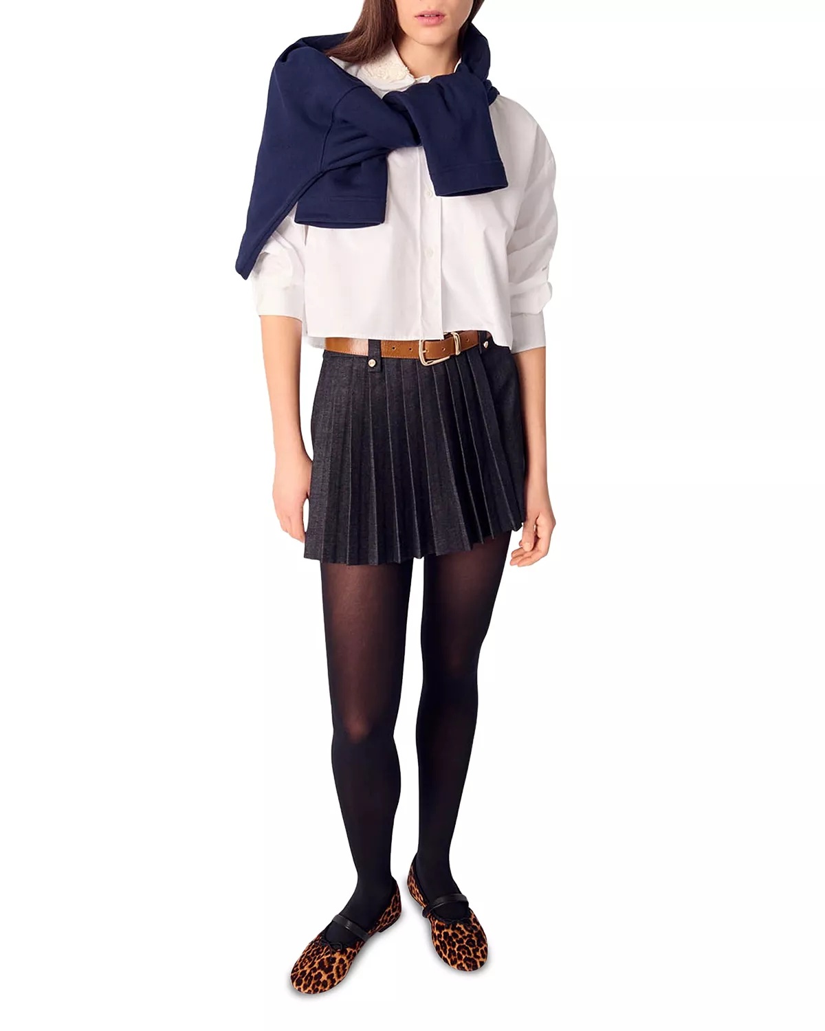 Layered Effect Pleated Denim Shorts - 7