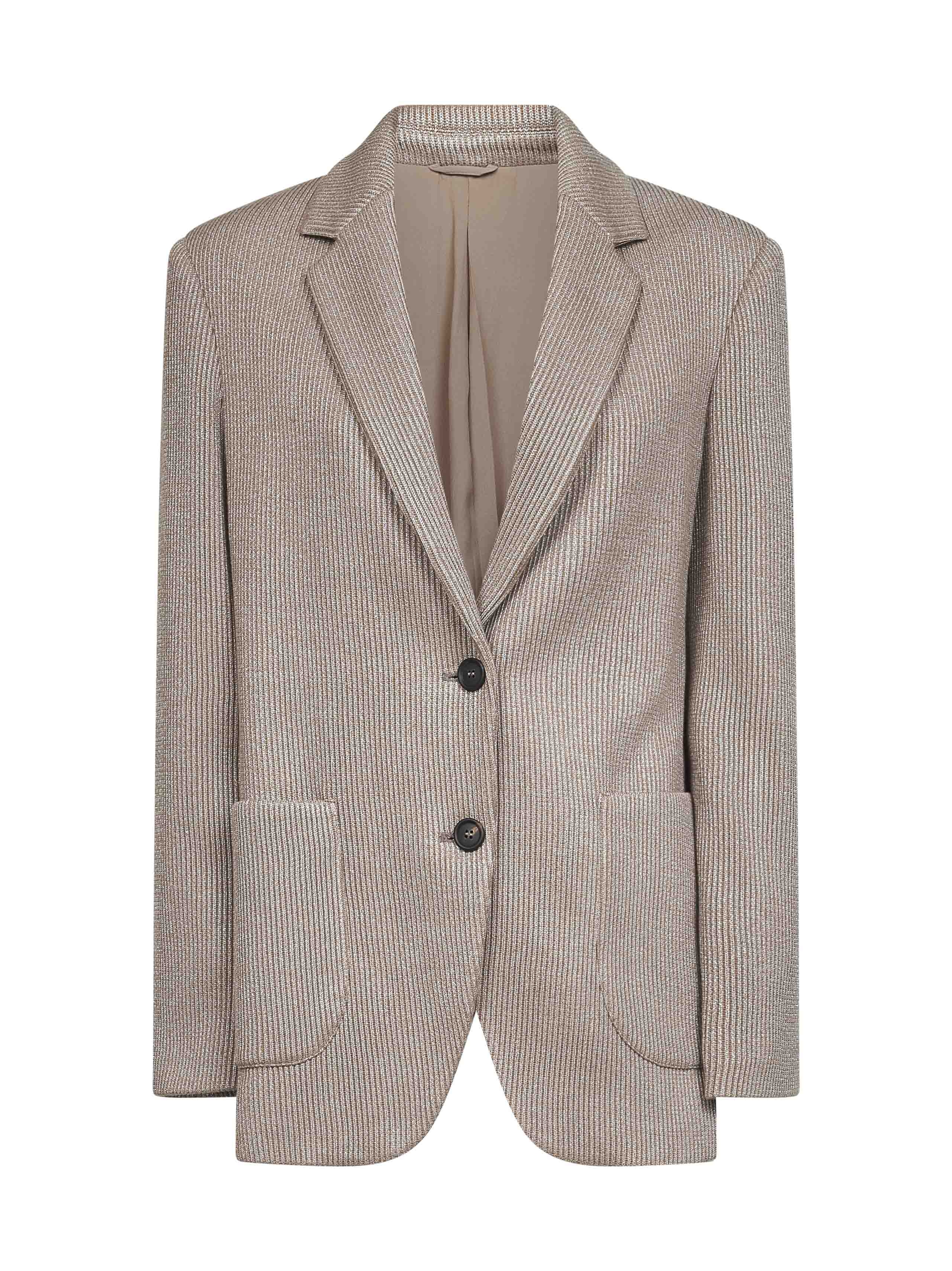 Beige Sparkling knit blazer with monili - 1