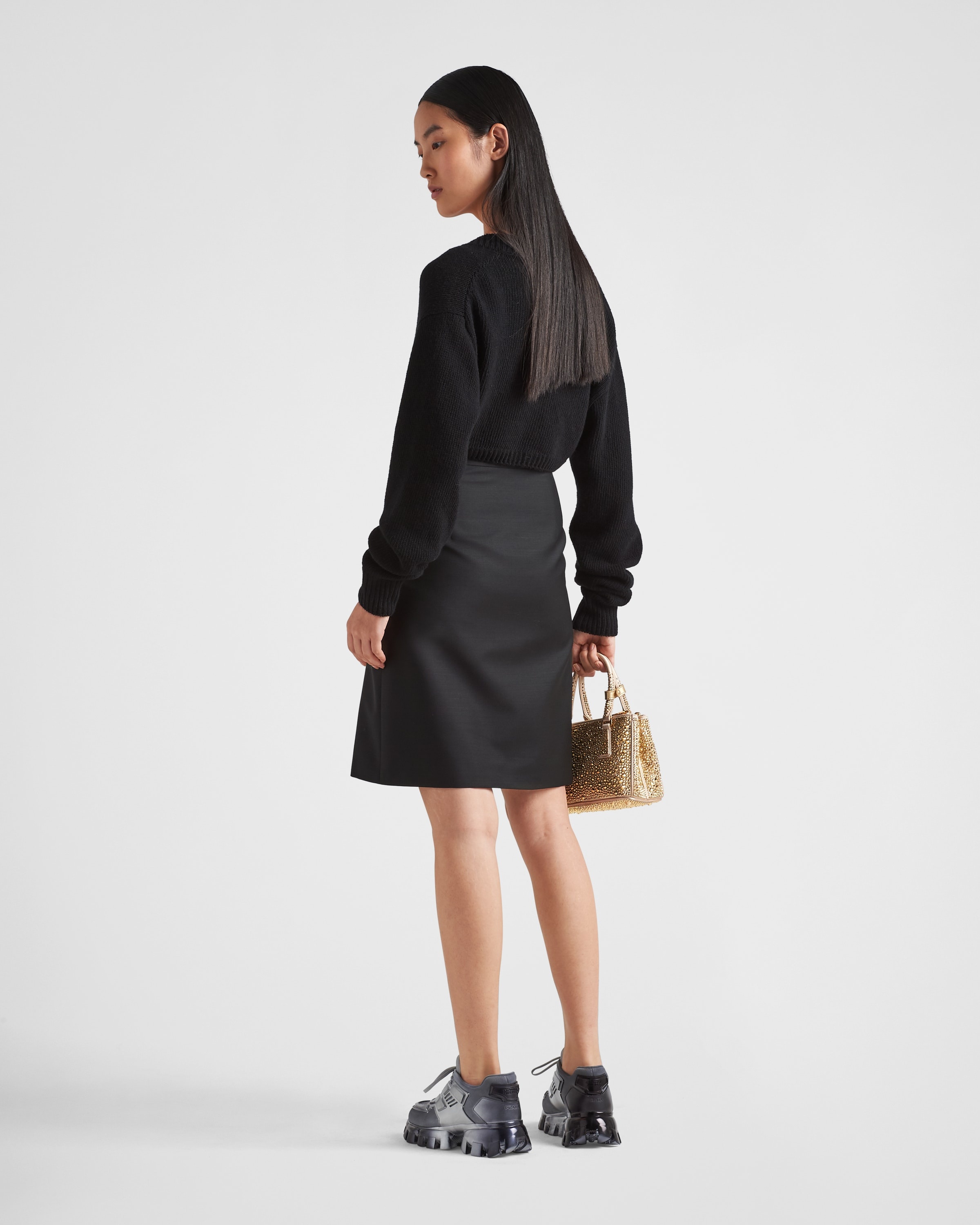 Prada キッドモヘア スカート Kid mohair skirt 関税込 Prada Kid mohair midi skirt with jewel buttons | REVERSIBLE
