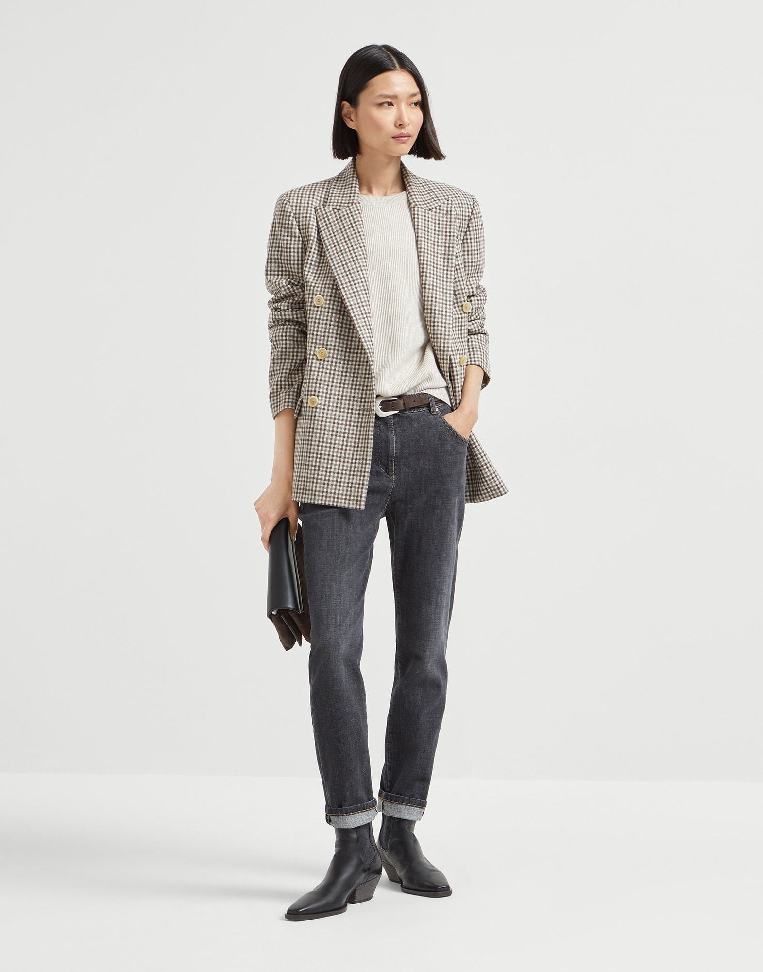 Cashmere English rib sweater with monili - 5