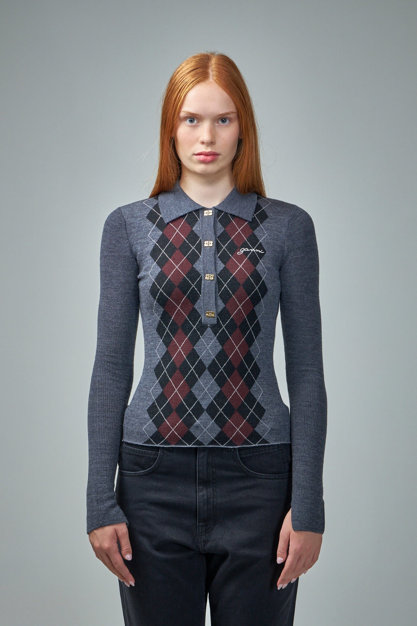 Tシャツ・カットソー Ganni Fine Merino Jacquard Polo With Classic Collar Ganni Fine Merino Jacquard Polo Top in Black | Lyst Canada