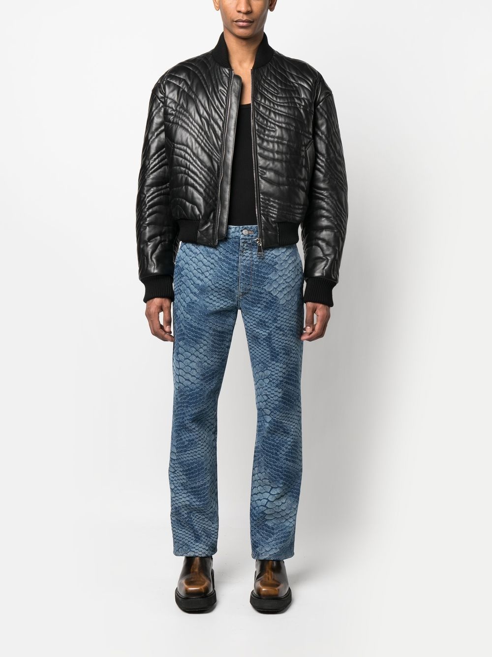 stripe-quilted leather bomber jacket - 2