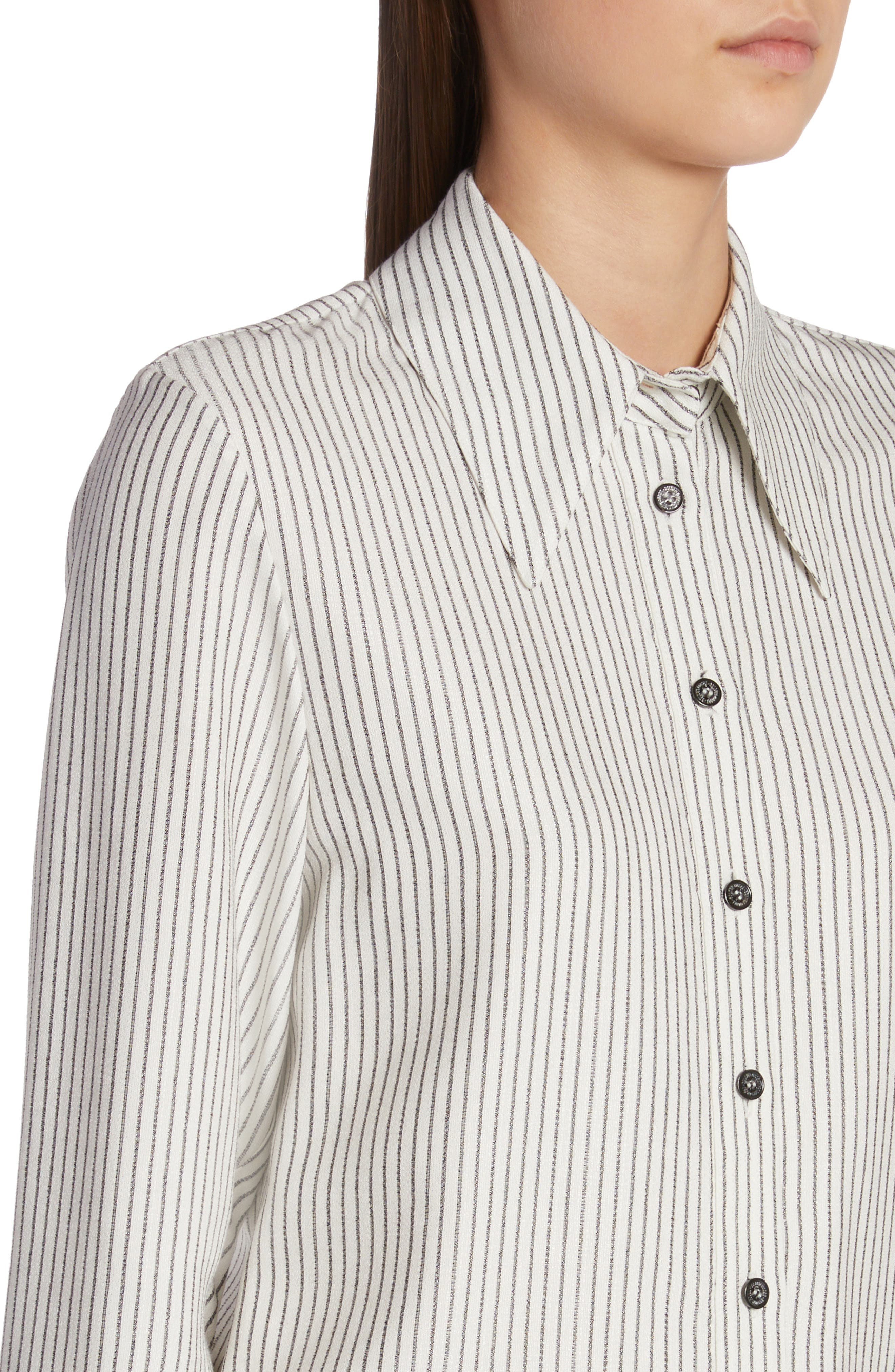 Golden Goose Journey Collection Slim Fit Stripe Button-Up Shirt in Arctic Wolf/Black at Nordstrom - 4