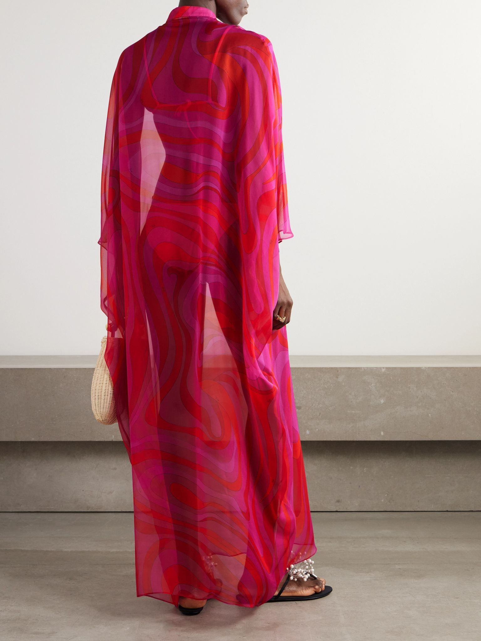 Embellished printed silk-chiffon maxi dress Pink - 3