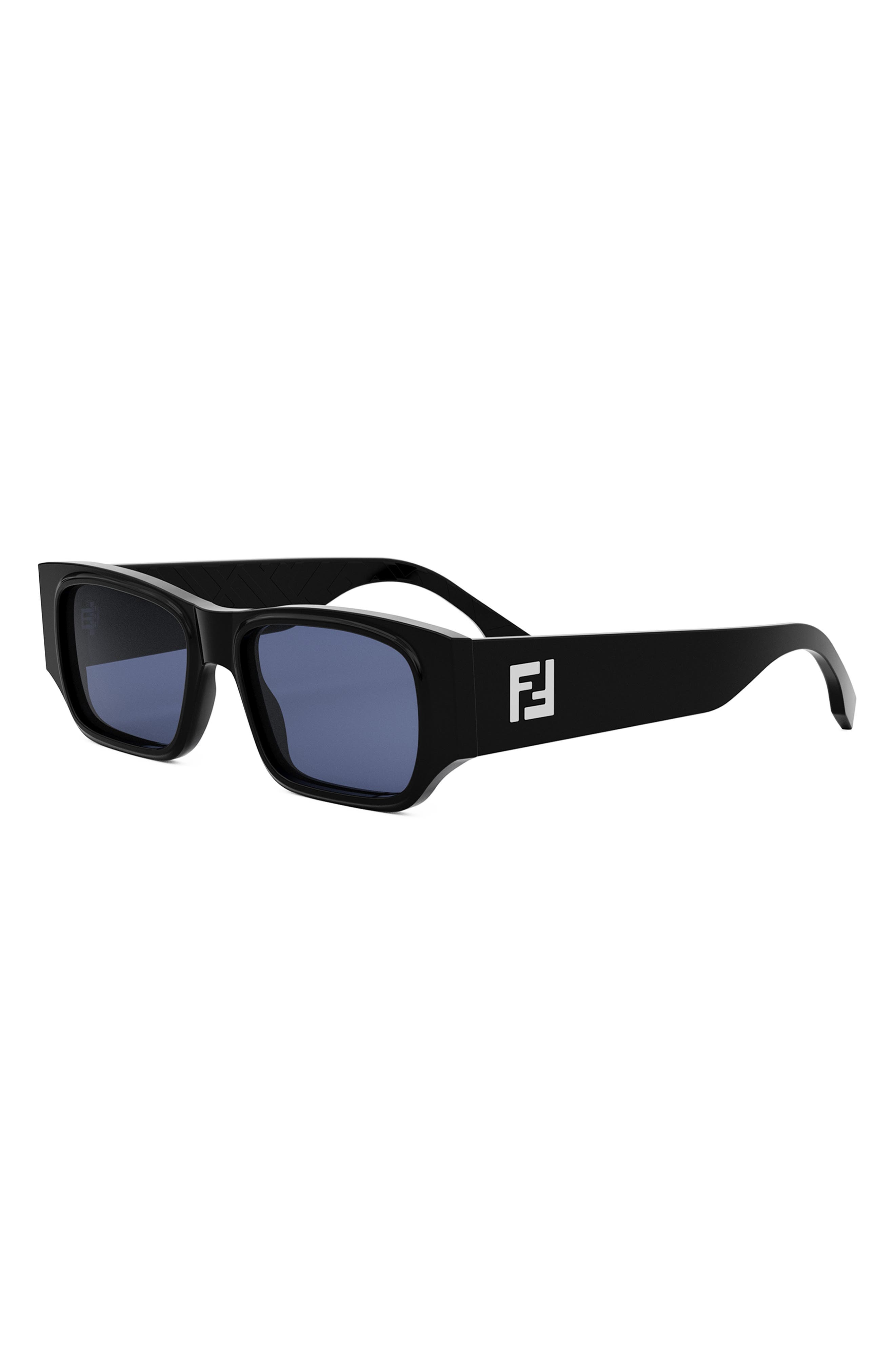 Fendi FF Squared 54mm Rectangular Sunglasses in Shiny Black /Blue at Nordstrom - 2