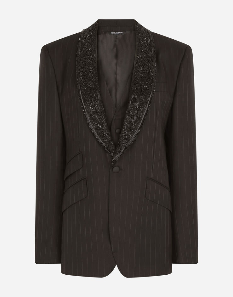 Single-breasted pinstripe jacket with embroidery - 3