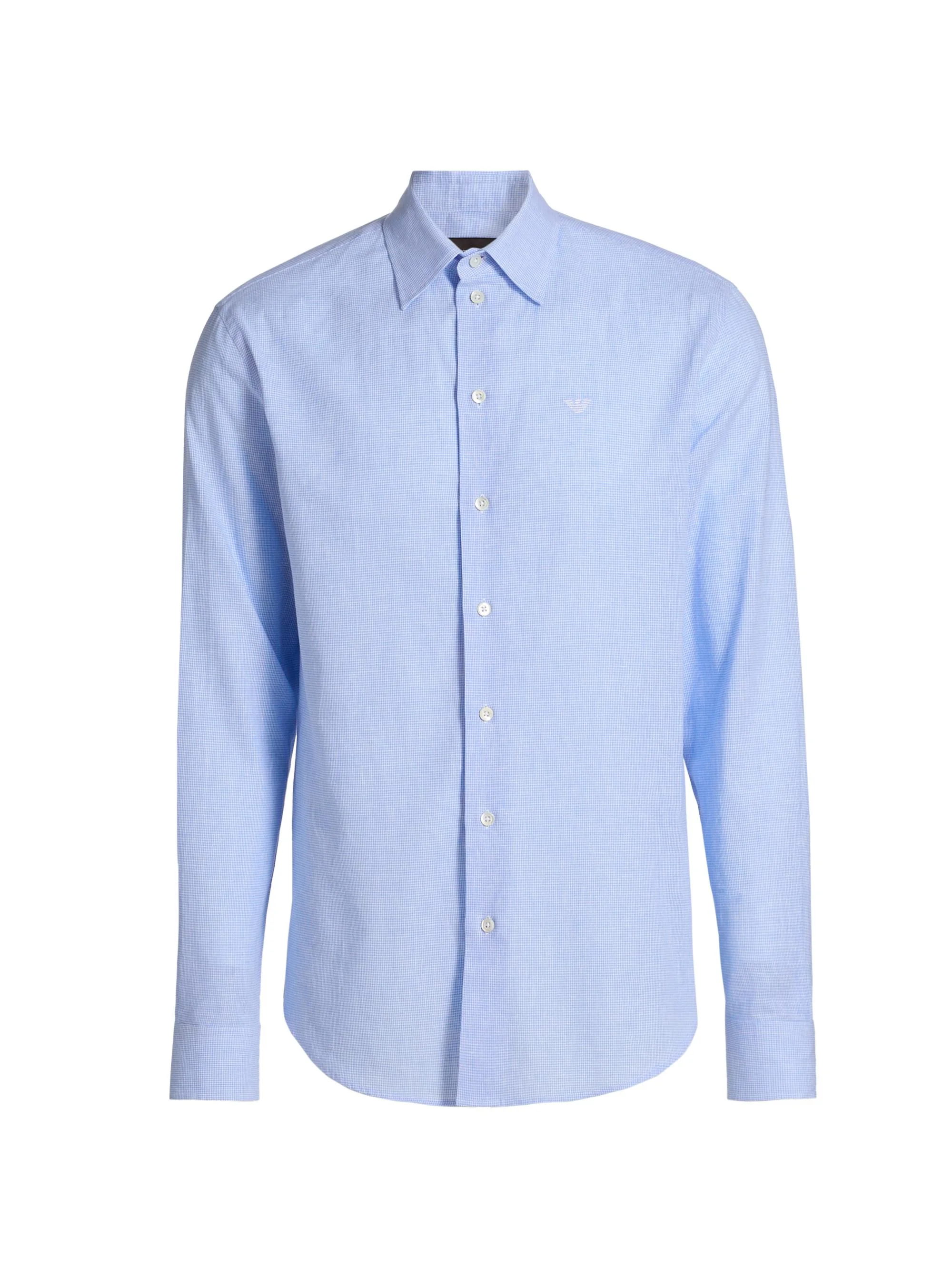 Men's Linen-Cotton Houndstooth Shirt - Light Blue - 1
