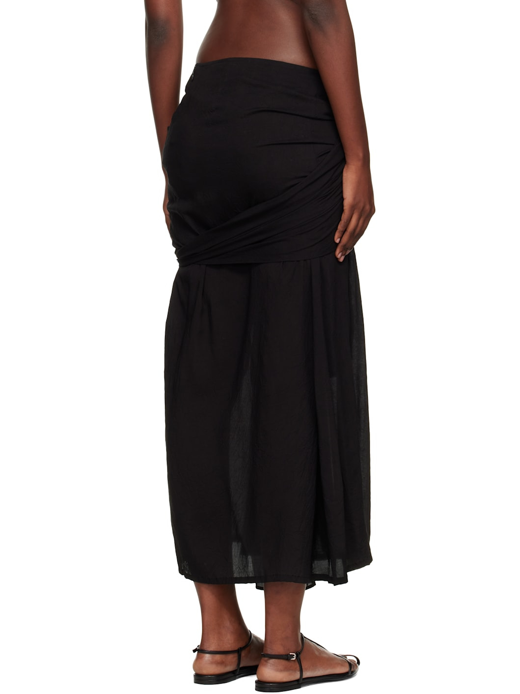 Black 82 Modal Lawn R Front Knot Maxi Skirt - 3