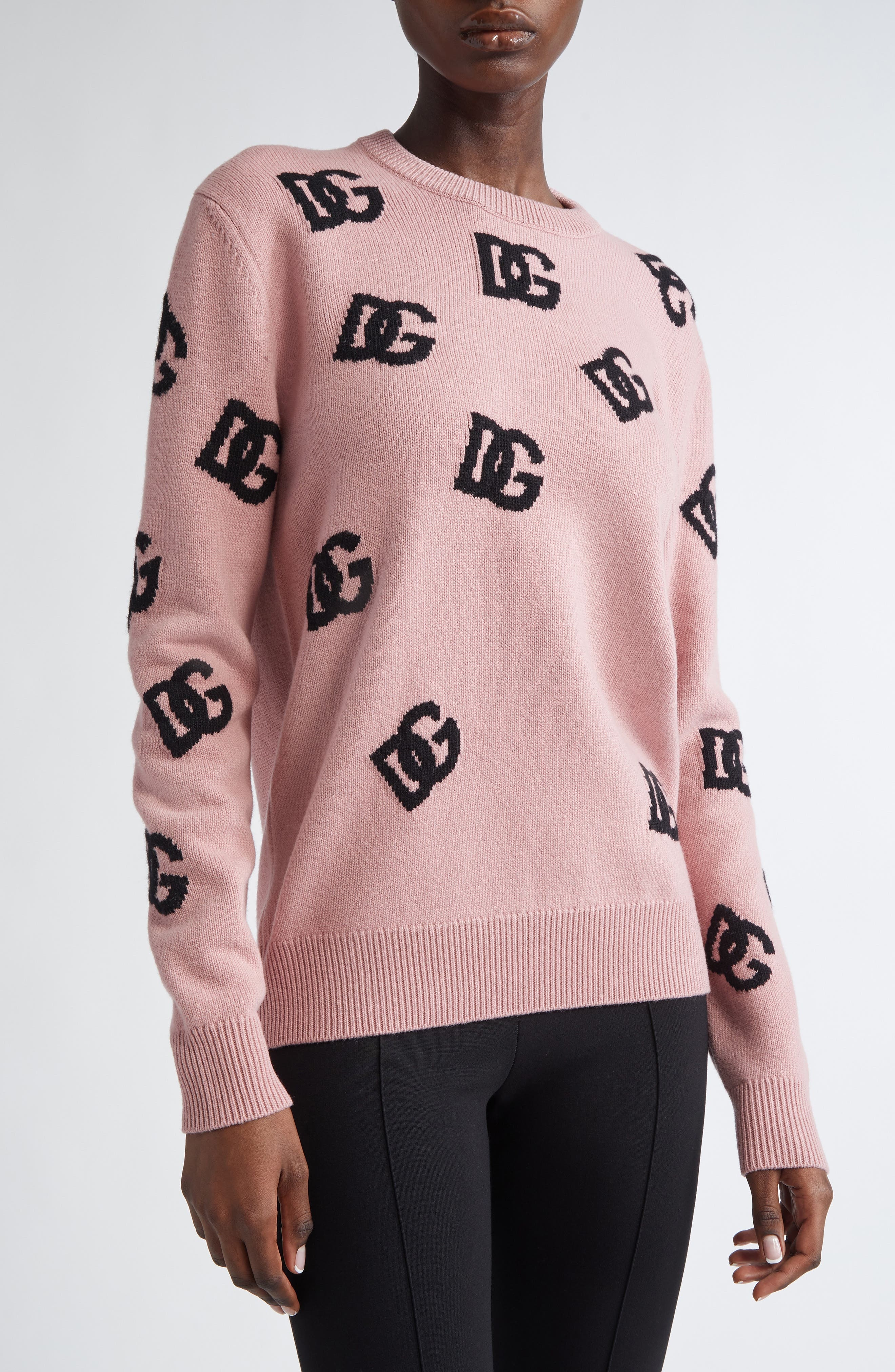 Dolce&Gabbana Logo Jacquard Virgin Wool Sweater in F0473 Rosa Polvere Scuro at Nordstrom - 5