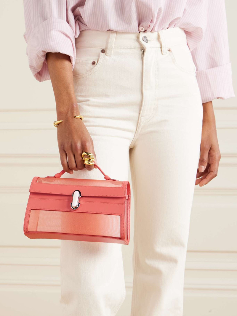 SAVETTE Symmetry Pochette leather and mesh tote Pink outlook