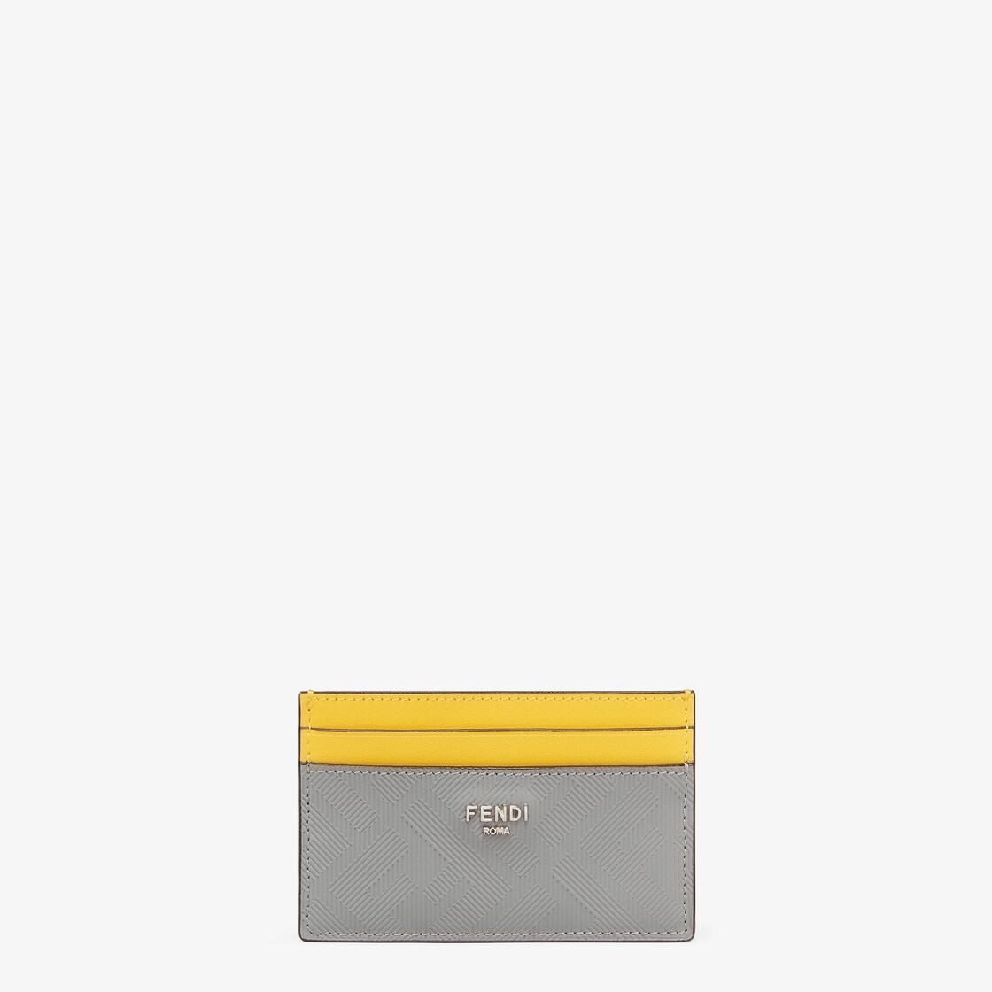Gray leather card holder with embossed FF print. Yellow leather details. Made in Italy - 1