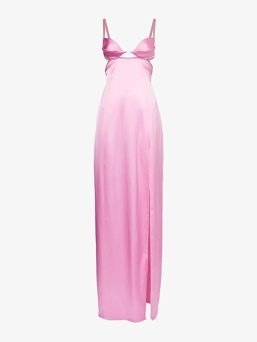 Split-hem sweetheart-neckline satin gown - 1