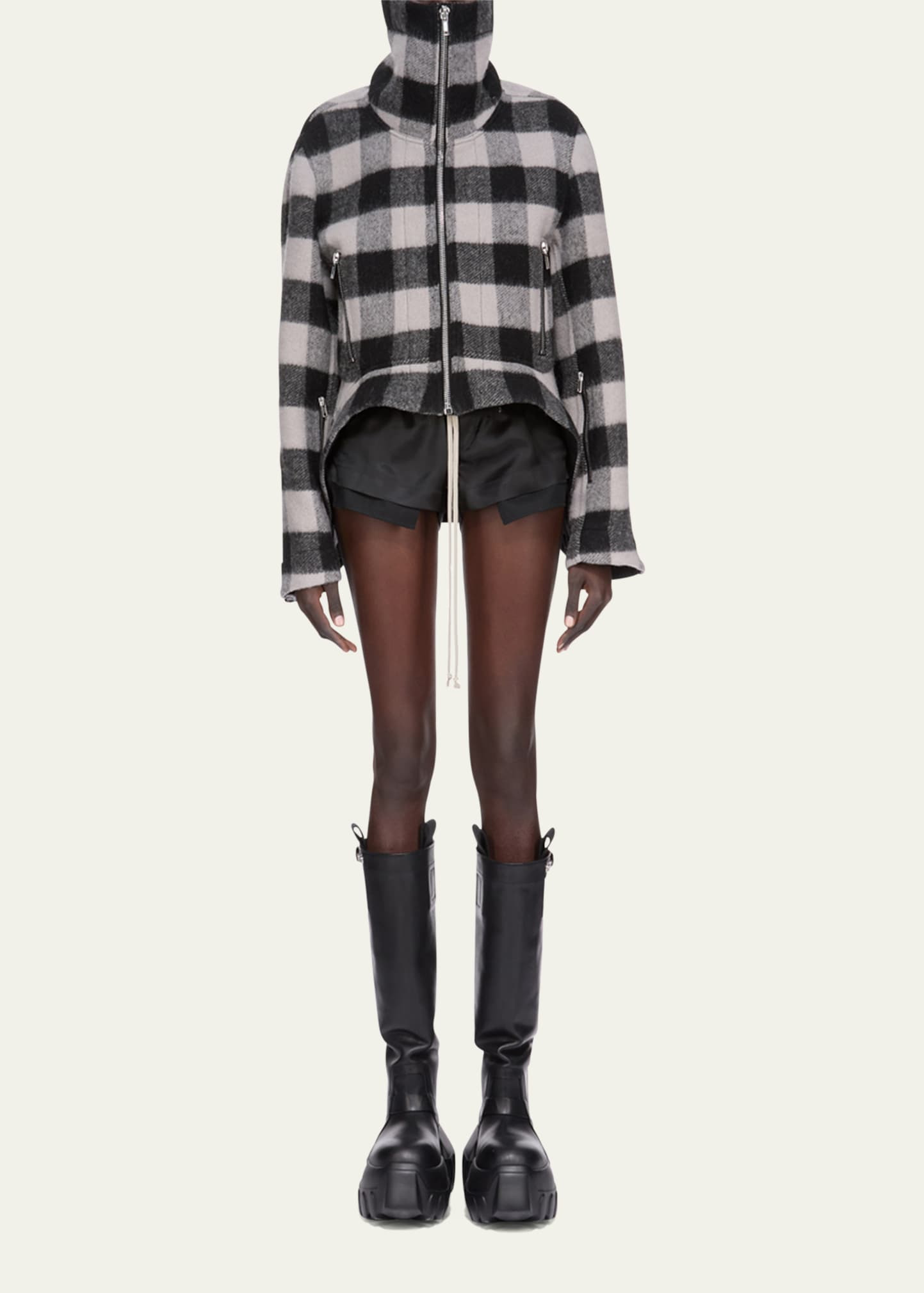 Plaid High-Low Zip Jacket - 2