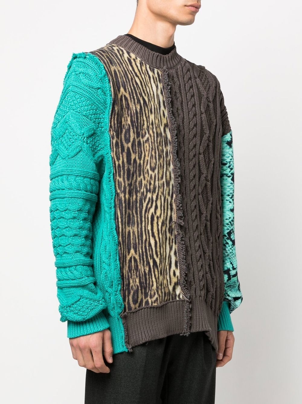 patchwork-detail crew neck jumper - 3