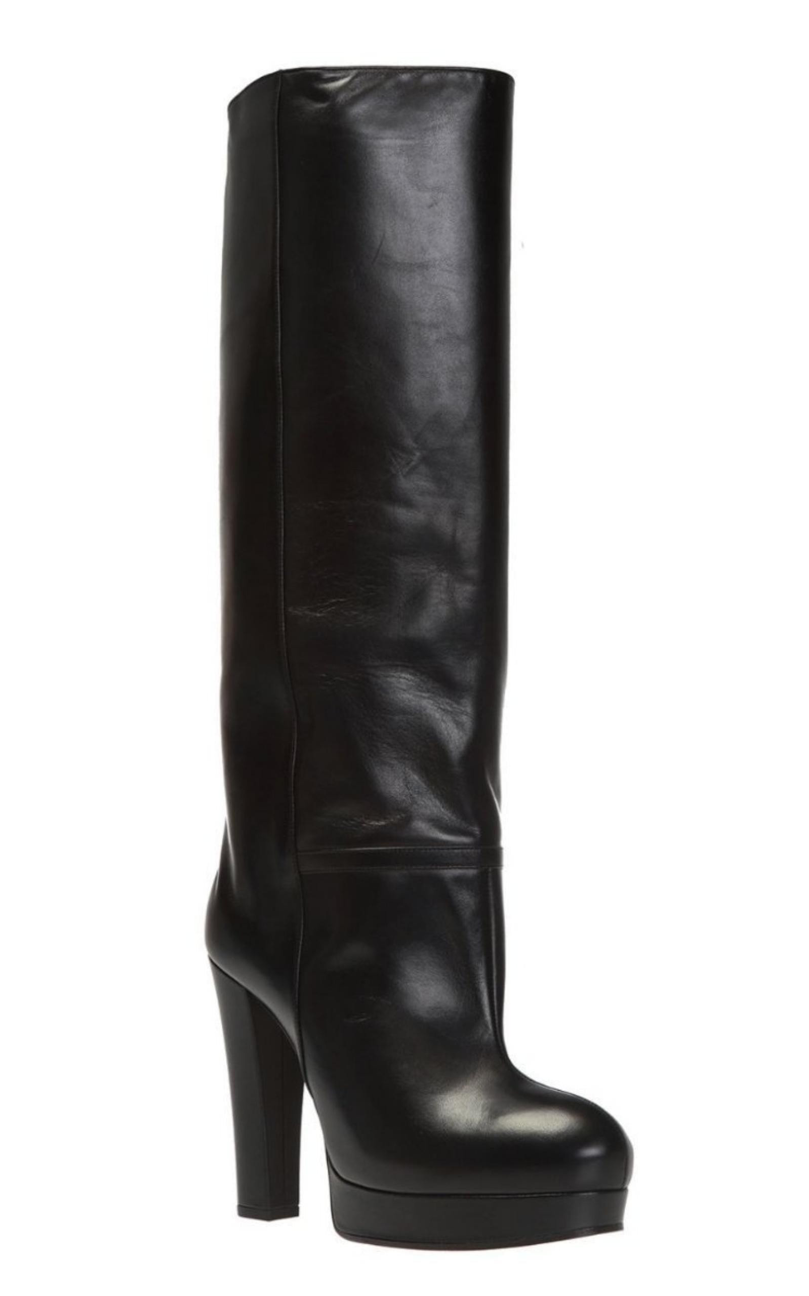 Leather Platform Knee High Boots - 3