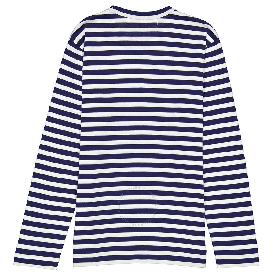 Comme Des Garcons Play Navy / White Long Sleeve Heart Logo Stripe Tee - 2