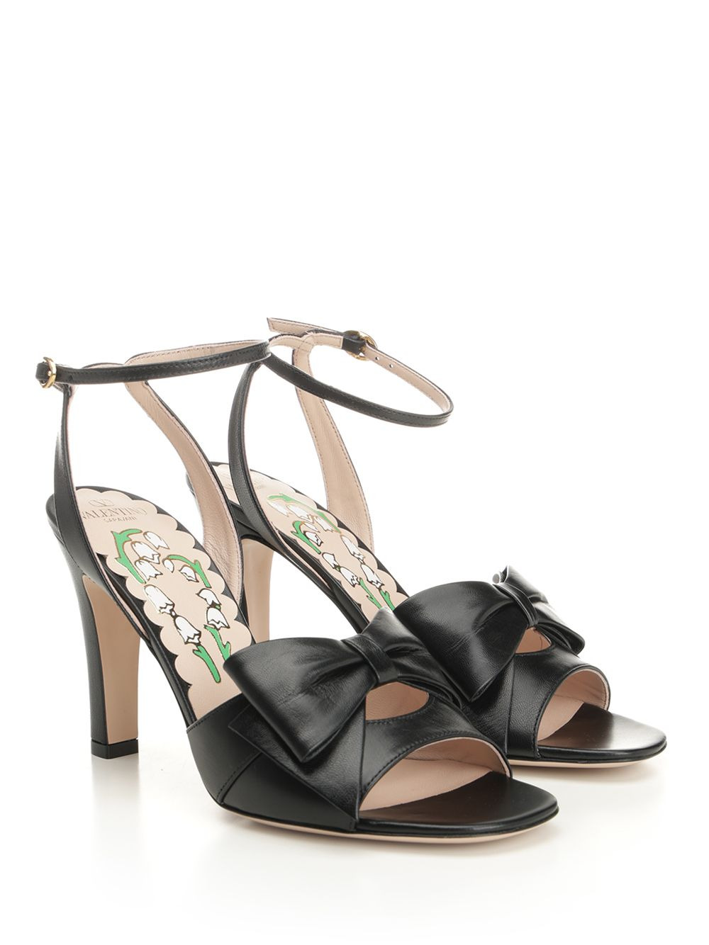 Sandal | Valentino Garavani Bowow | T. 95 | Capretto/Antique Brass Logo Sandals Black - 2