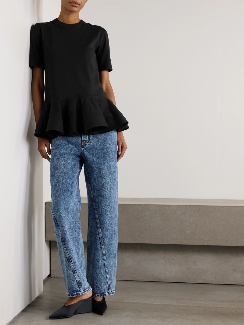 Alaïa Oversized poplin-trimmed cotton-jersey peplum T-shirt Black outlook