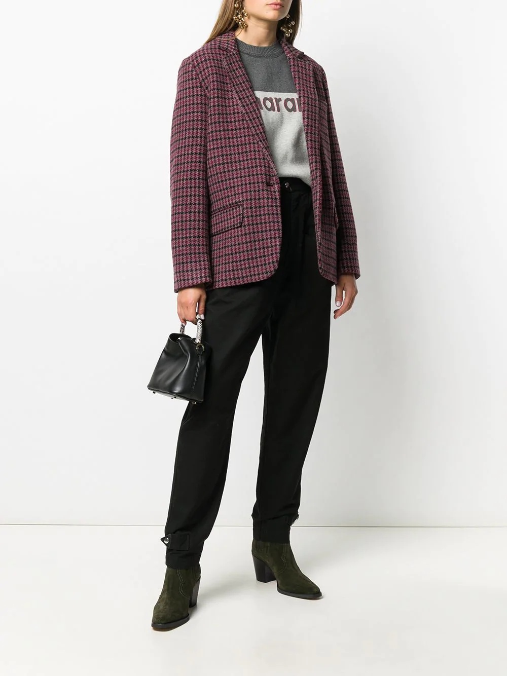 long-sleeved check pattern blazer - 2