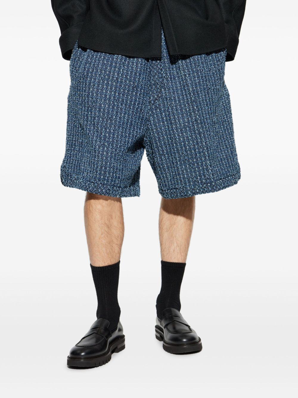 textured denim shorts - 3