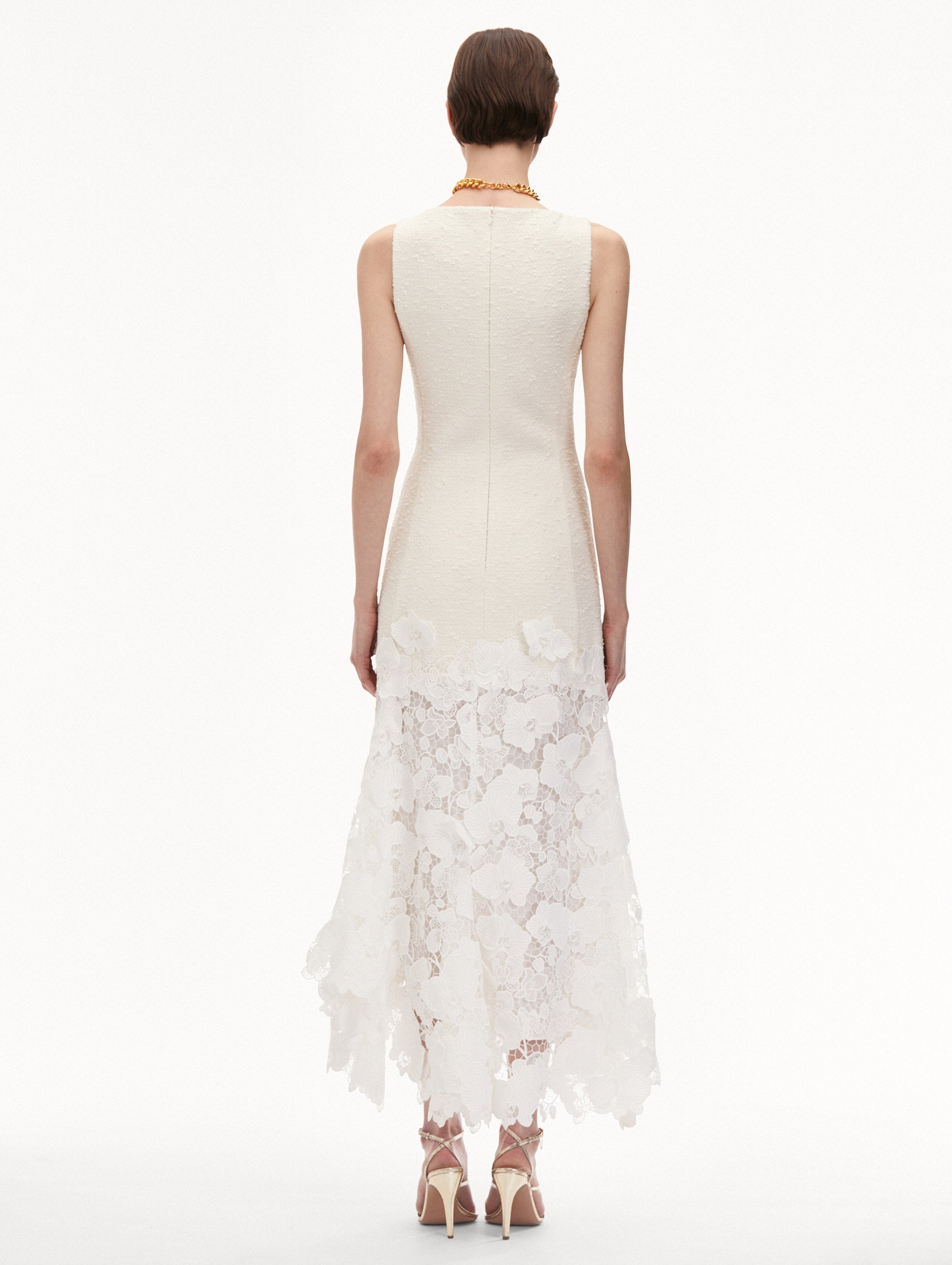 ORCHID GUIPURE & TWEED SLEEVELESS DRESS - 3