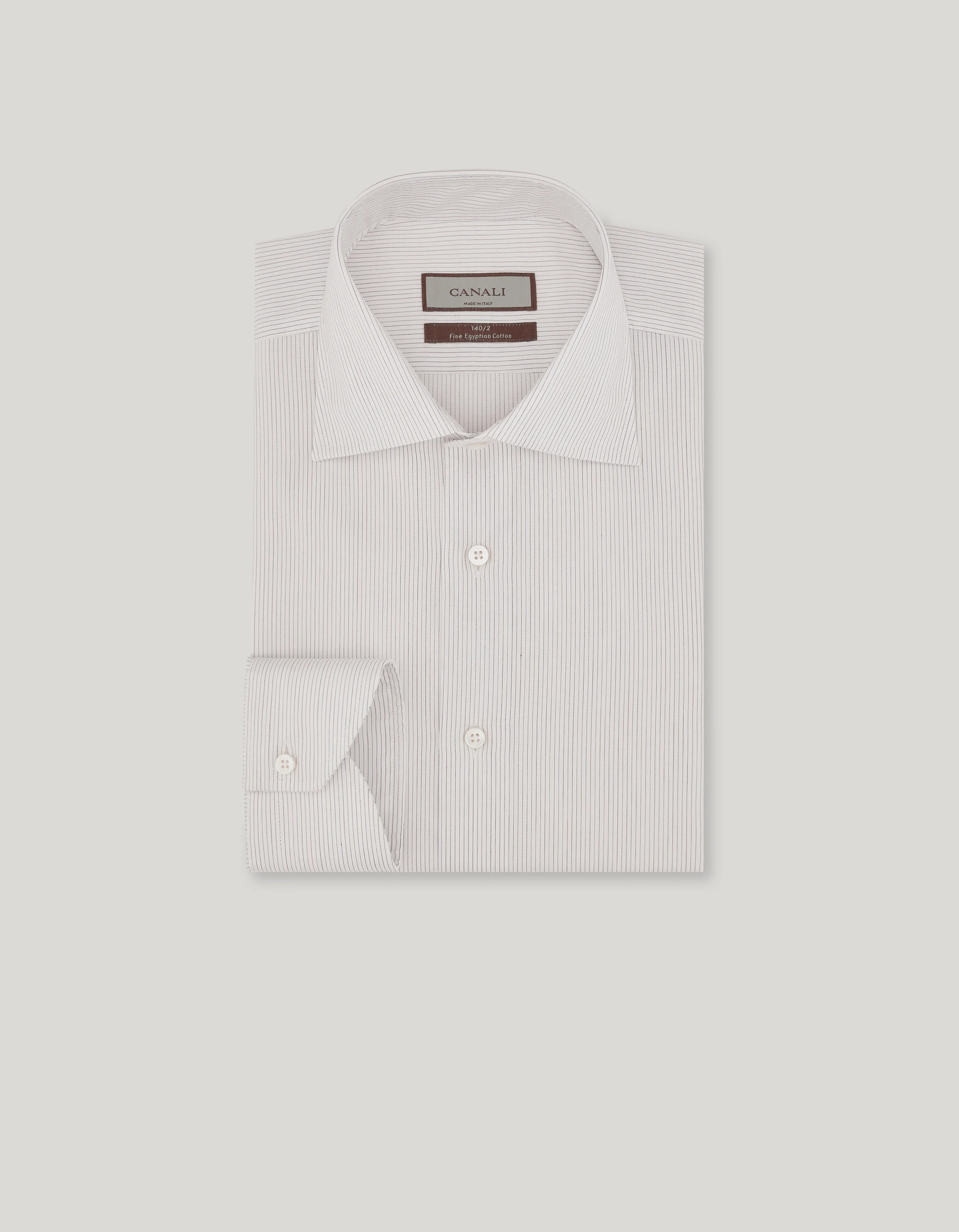 WHITE AND BROWN COTTON SHIRT WITH MOTHER OF PEARL BUTTONS - 1