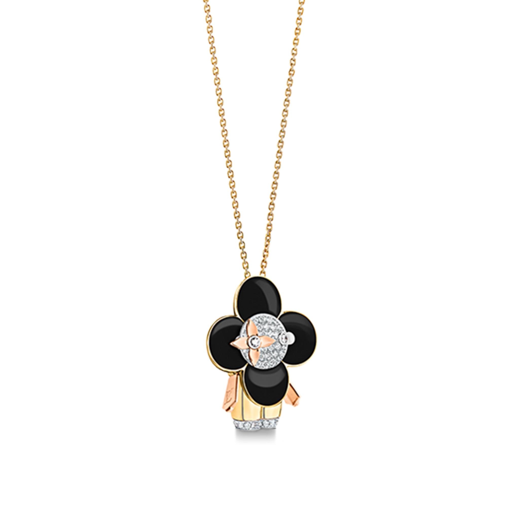 Vivienne pendant, 3 golds, black lacquer & diamonds - 3