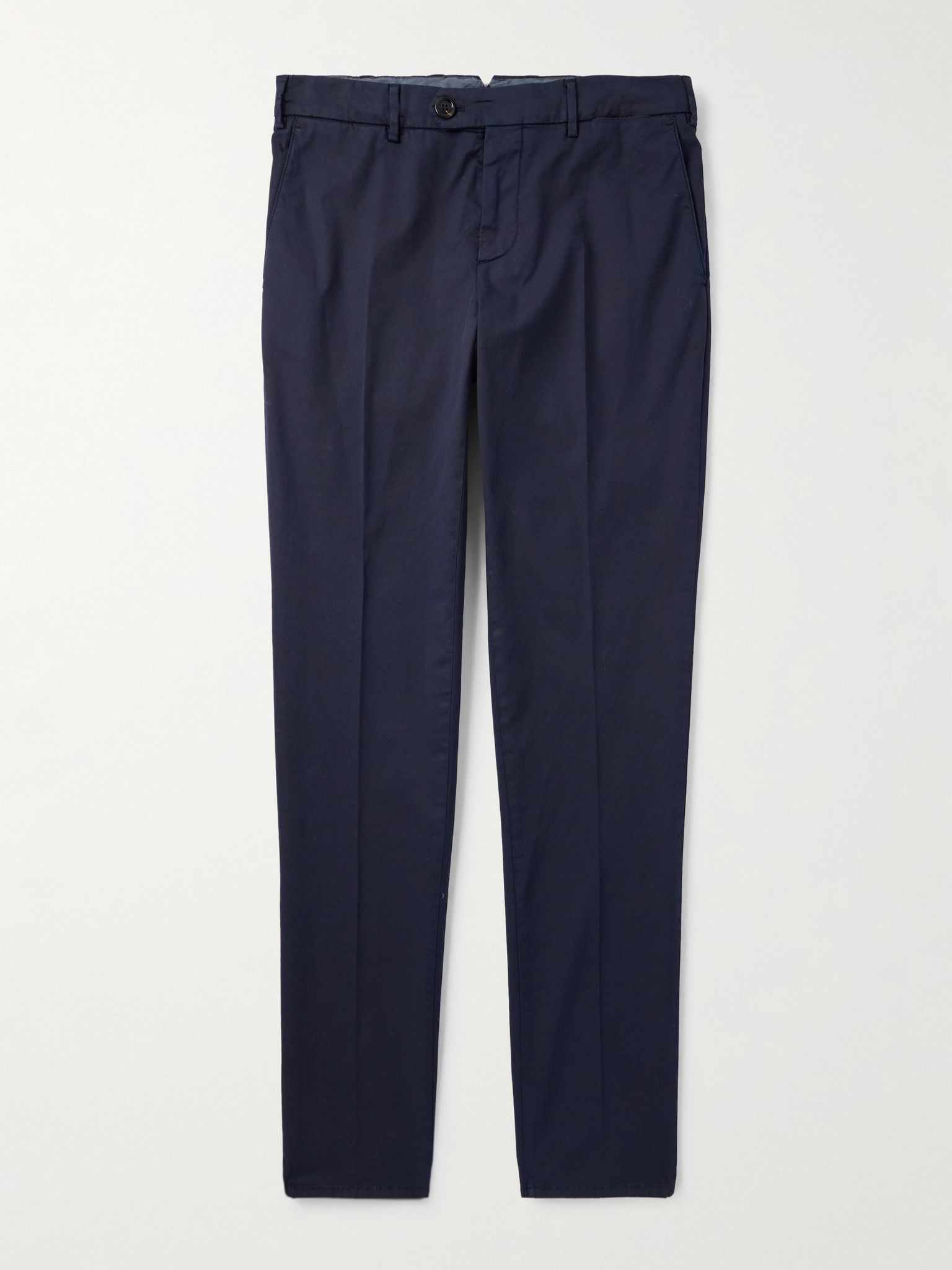 Slim-Fit Tapered Stretch-Cotton Twill Trousers Navy - 1