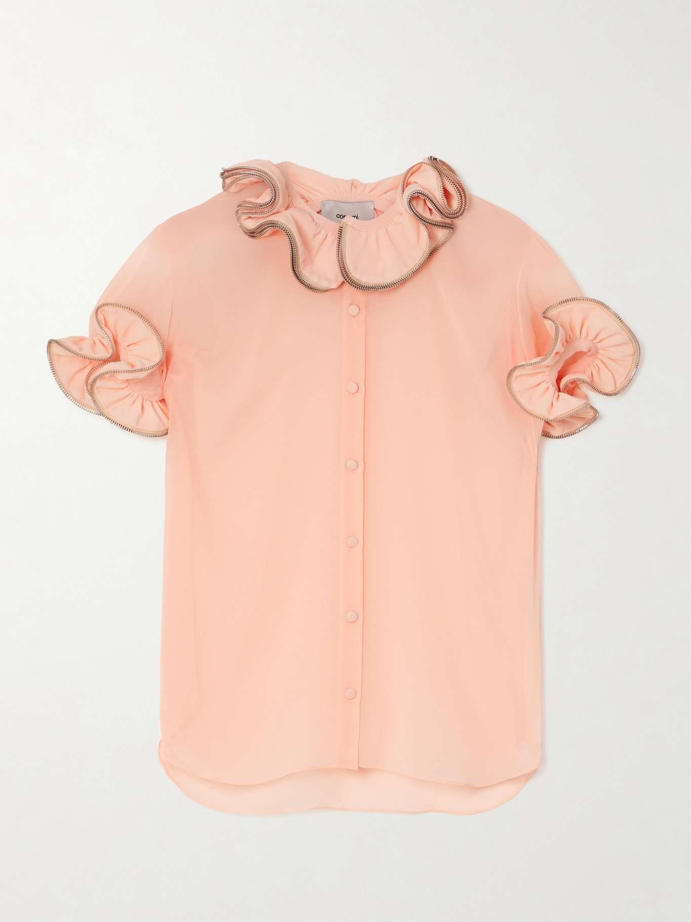 Zip-embellished ruffled chiffon blouse - 1