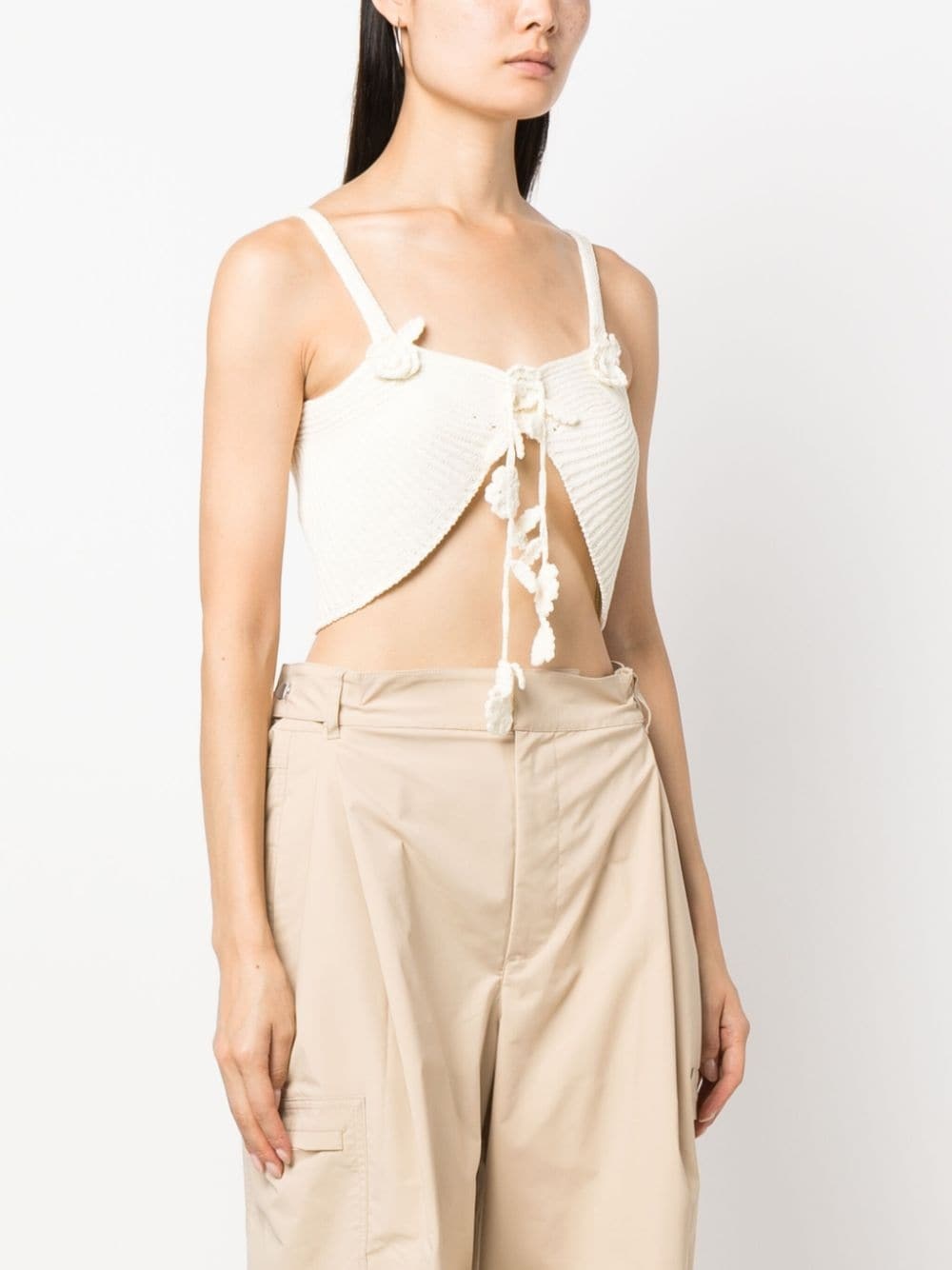 floral-appliquÃ© asymmetric knitted top - 3