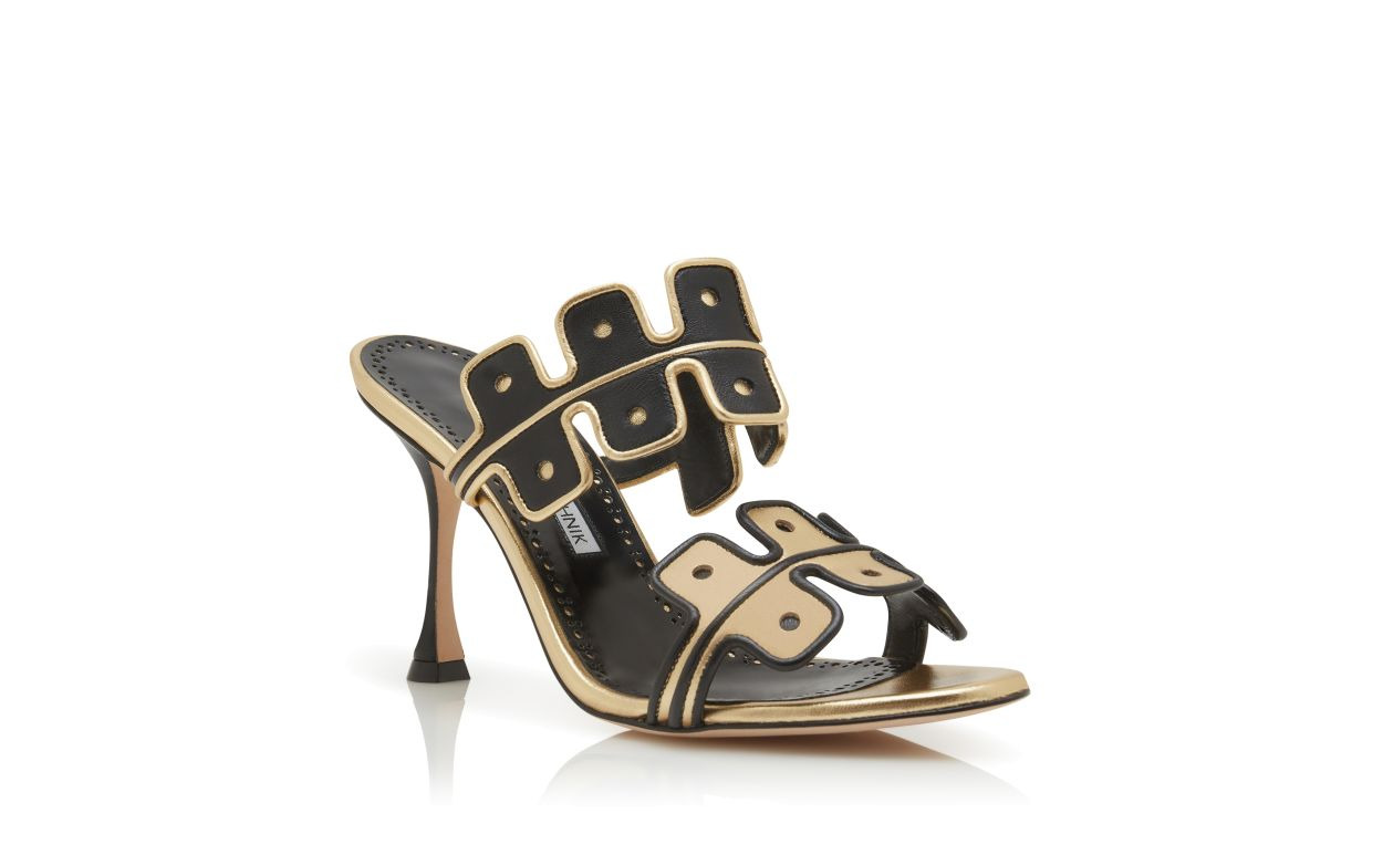 Black and Gold Nappa Leather Mules - 3