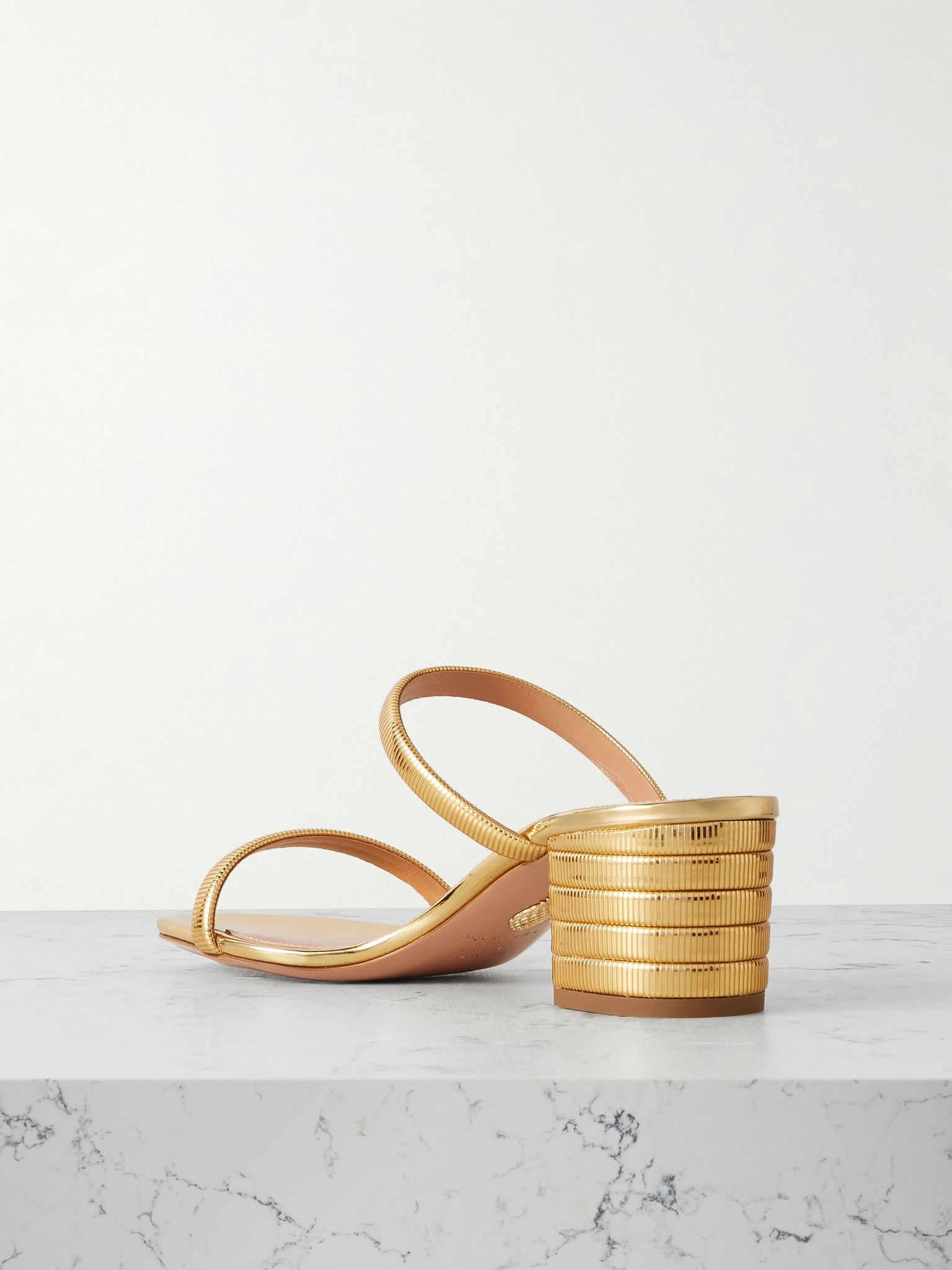 Riviera Chain 50 textured mirrored-leather mules Gold - 3