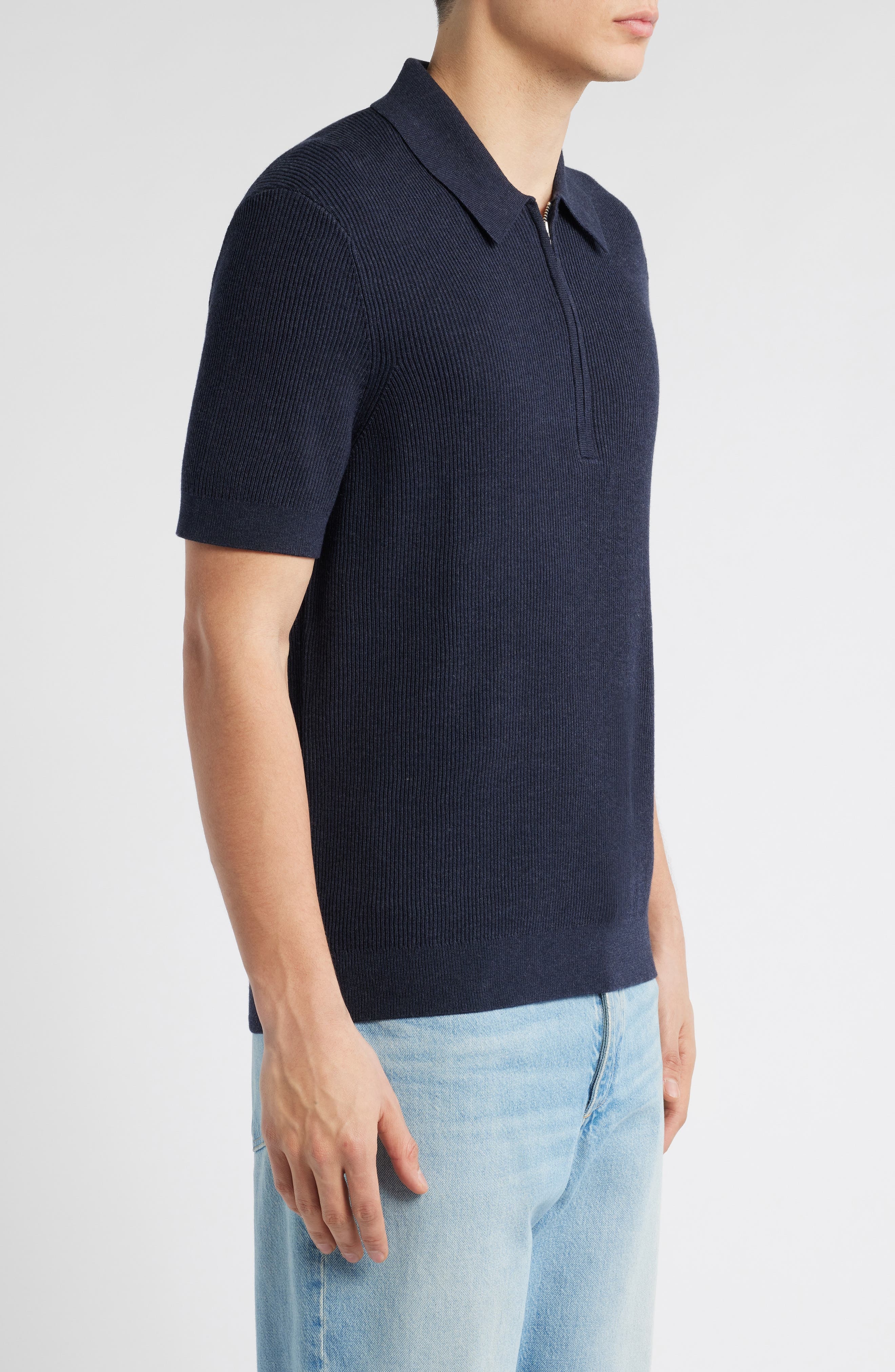 NN07 Hansie 6600 Organic Cotton Quarter Zip Sweater Polo in Navy Melange at Nordstrom - 3