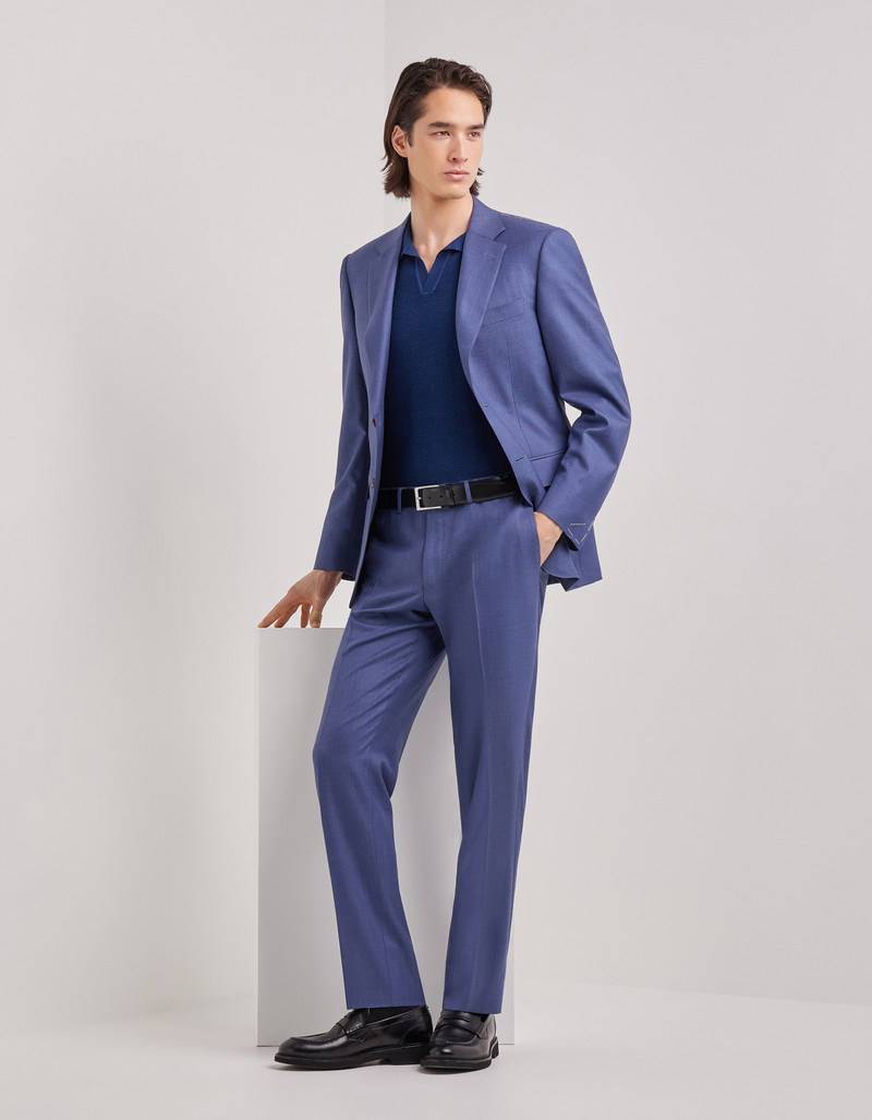 LIGHT BLUE DENIM-EFFECT WOOL REGULAR-FIT SUIT 123